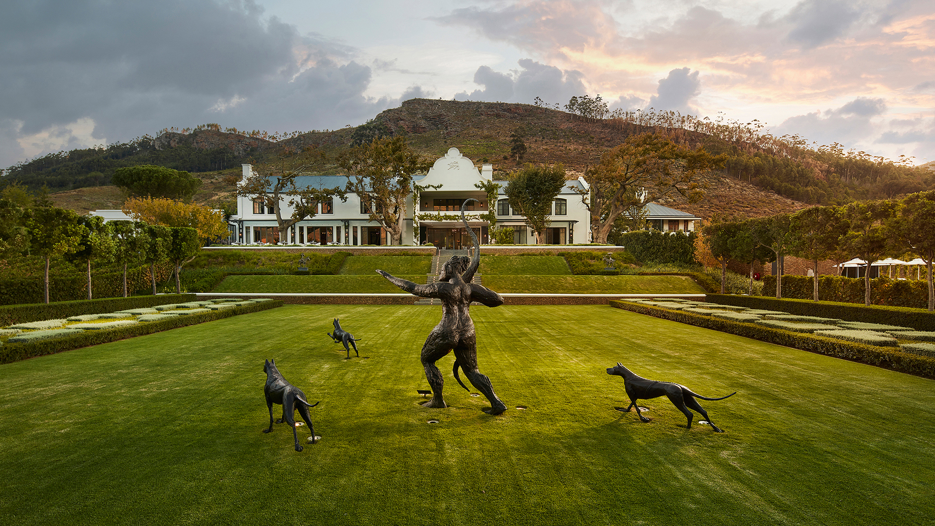  Africa, South Africa, Leeu Estate, Exterior View with Statues