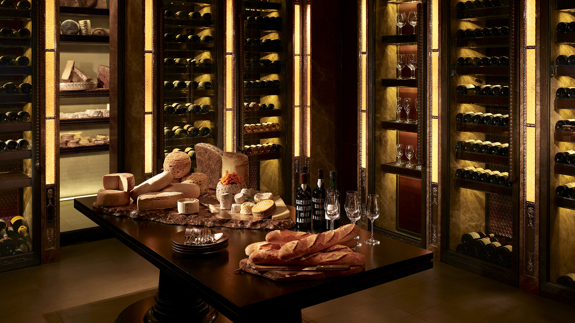 Asia, Hong Kong, Four Seasons Hotel Hong Kong, Cheese and wine in wine cellar
