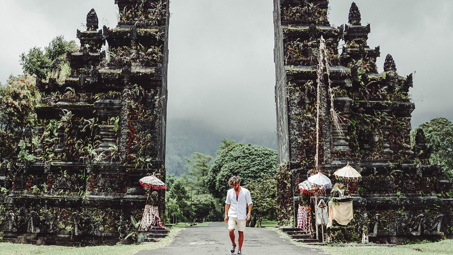 Man In Front Of Bali Temple