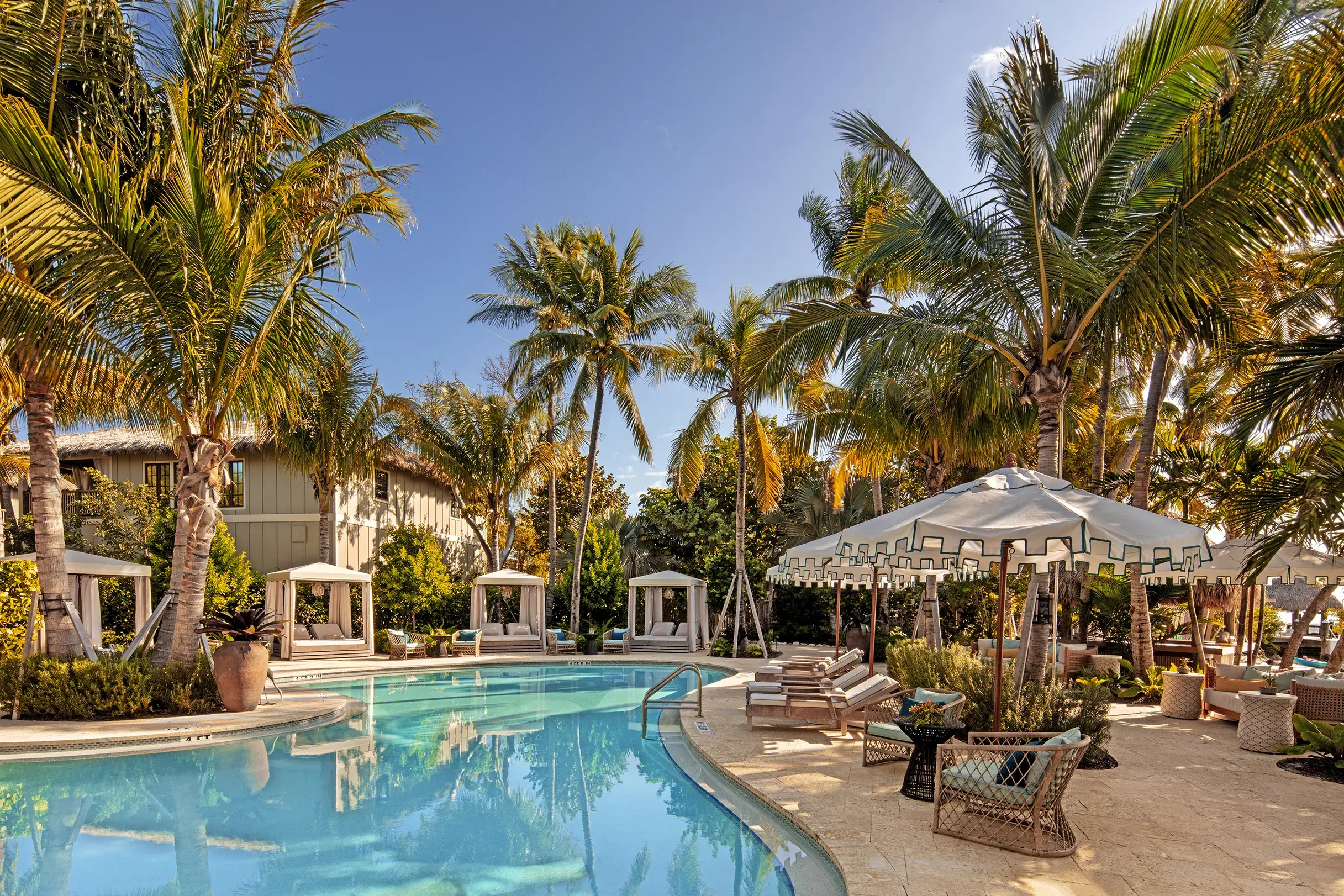 Pool and sun loungers at Little Palm Island in the Florida Keys