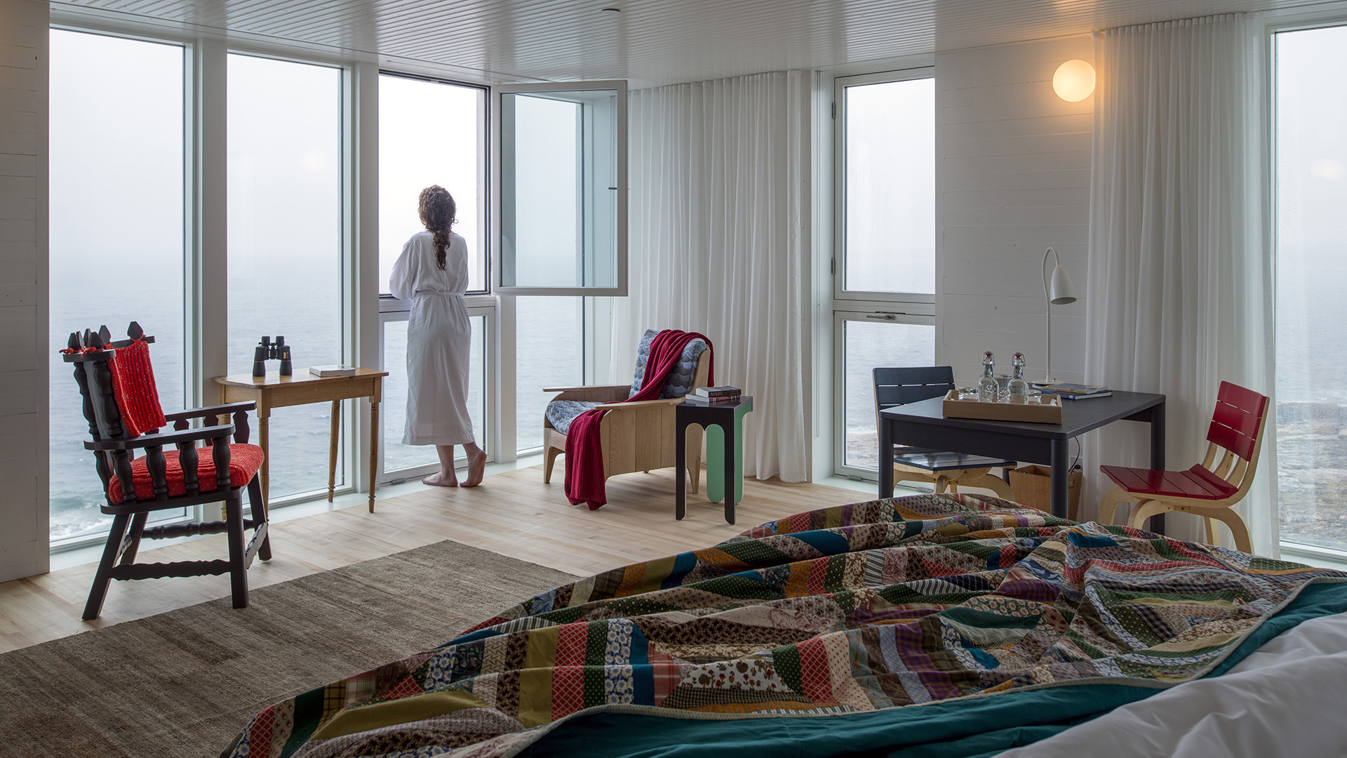  North America & Canada, Canada, Newfoundland, Fogo Island Inn, Bedroom in Morning