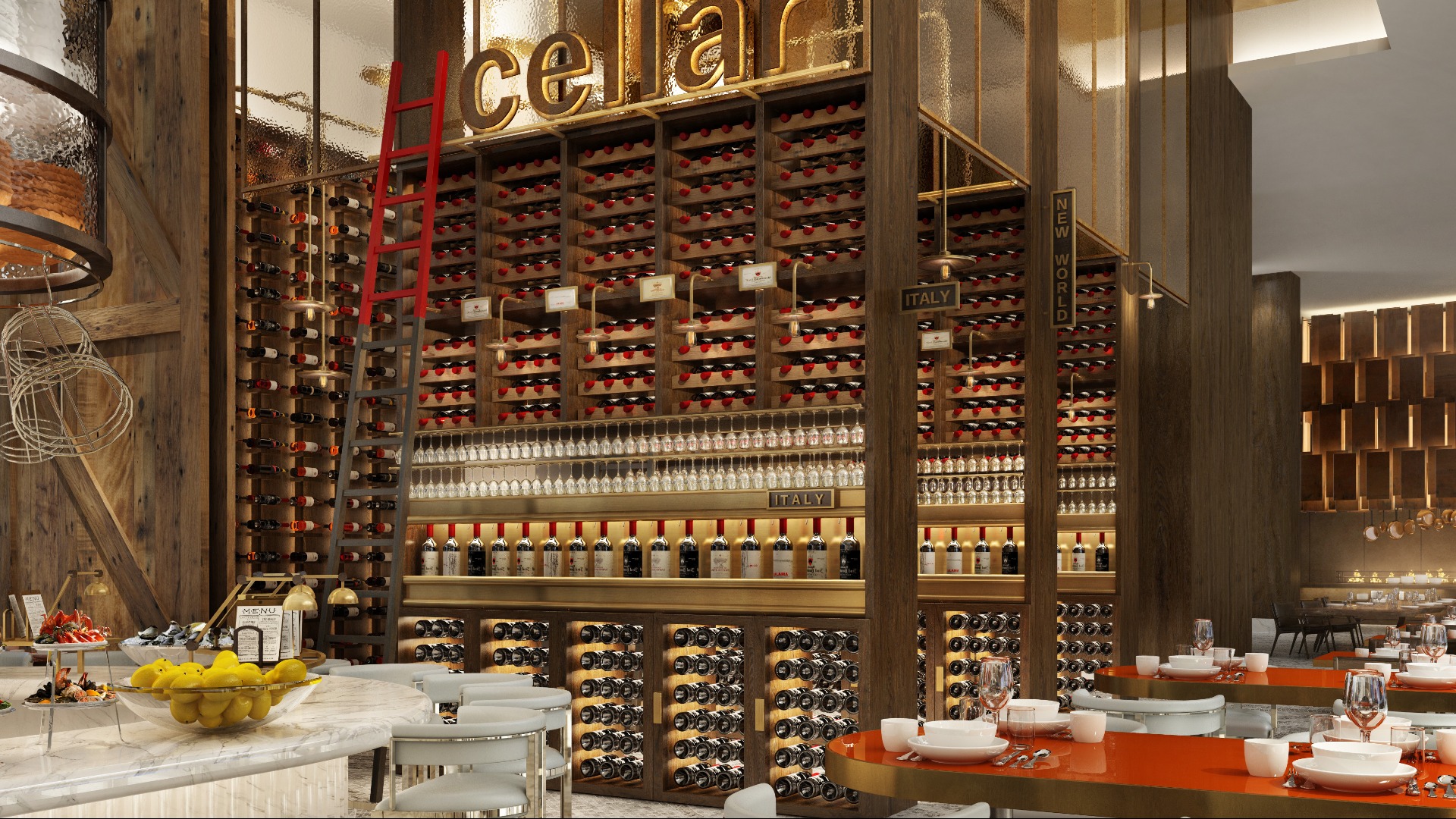 Arabia, Dubai, Atlantis The Royal, Gastronomy buffet restaurant, wine cellar 