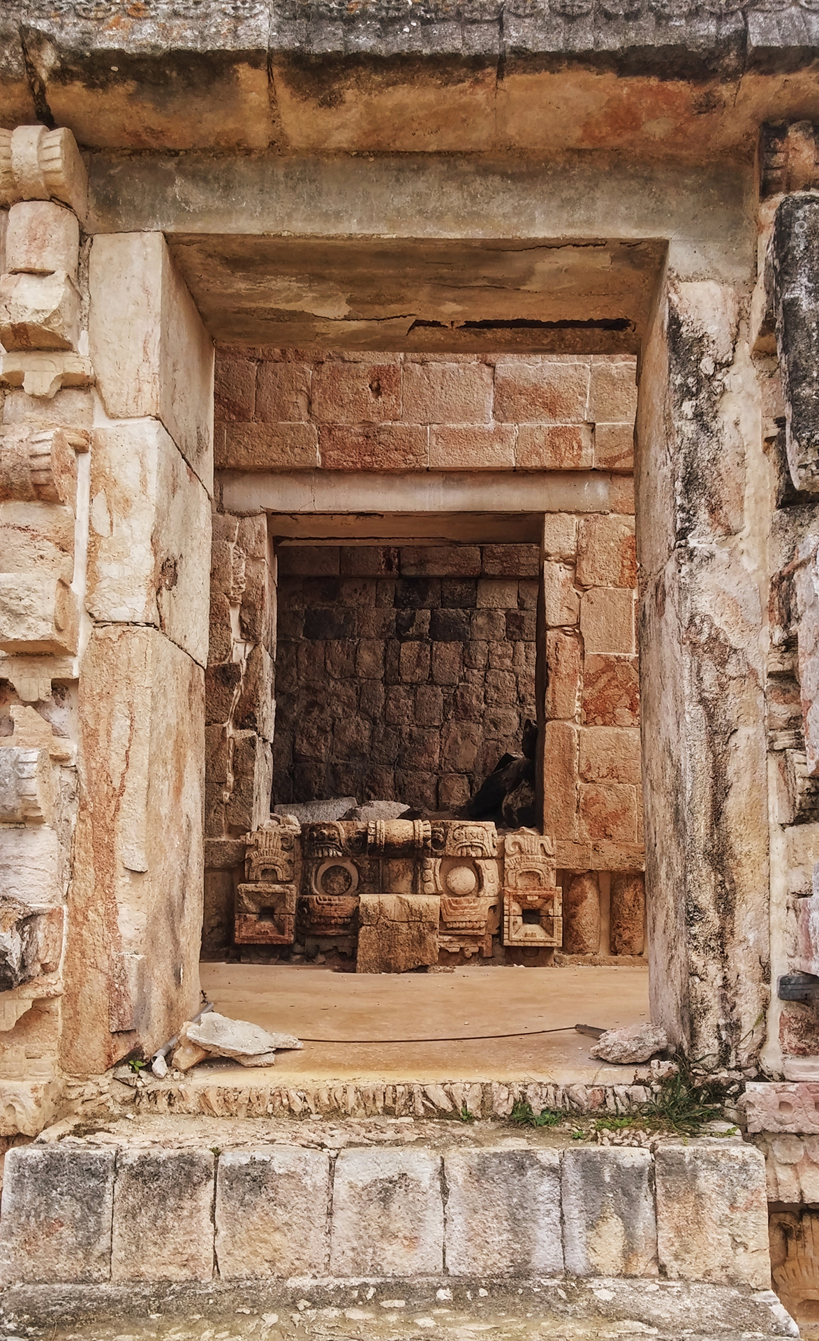 Stone blocks making an opening in an old Mayan ruin