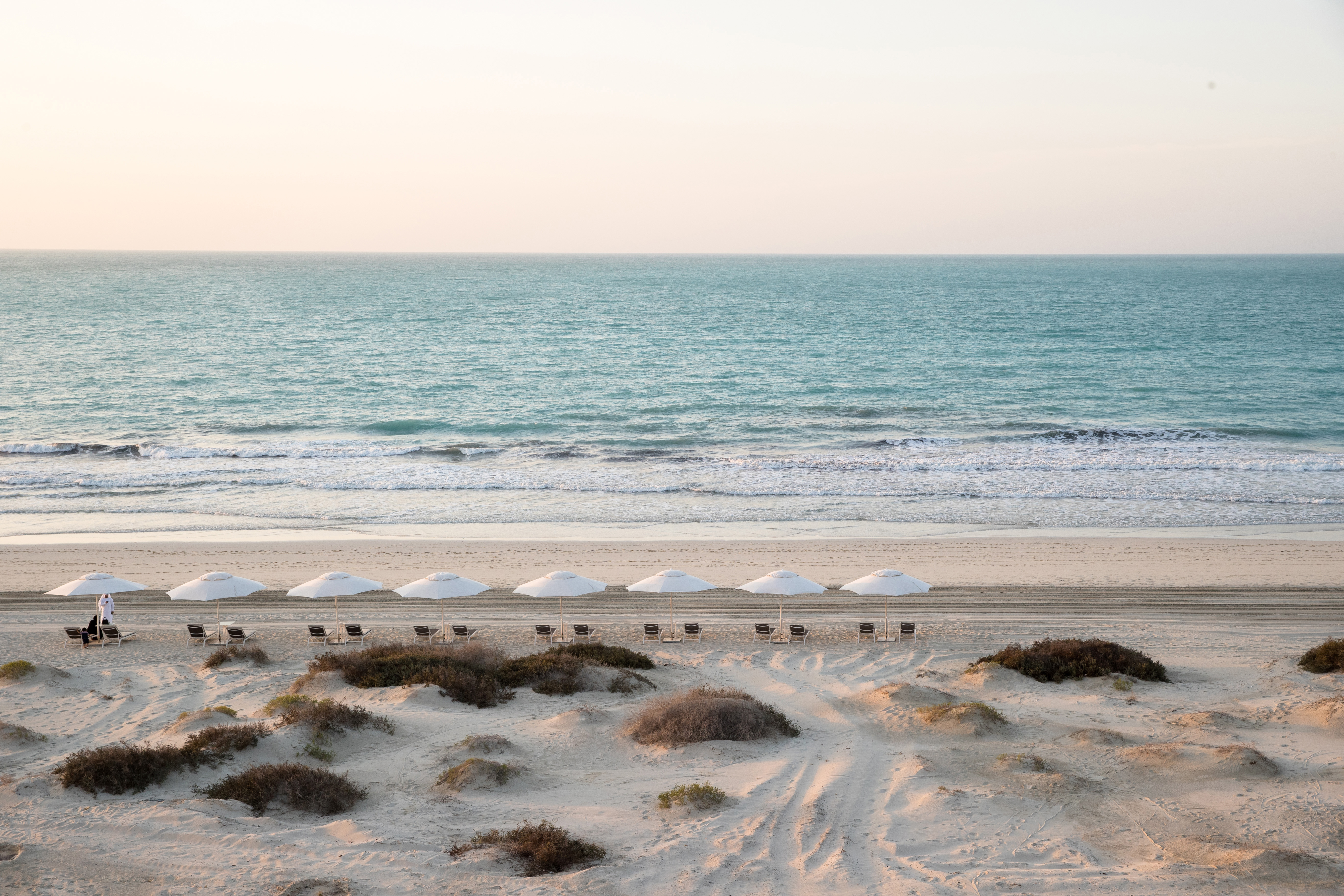 Beach resort view of the sea and loungers