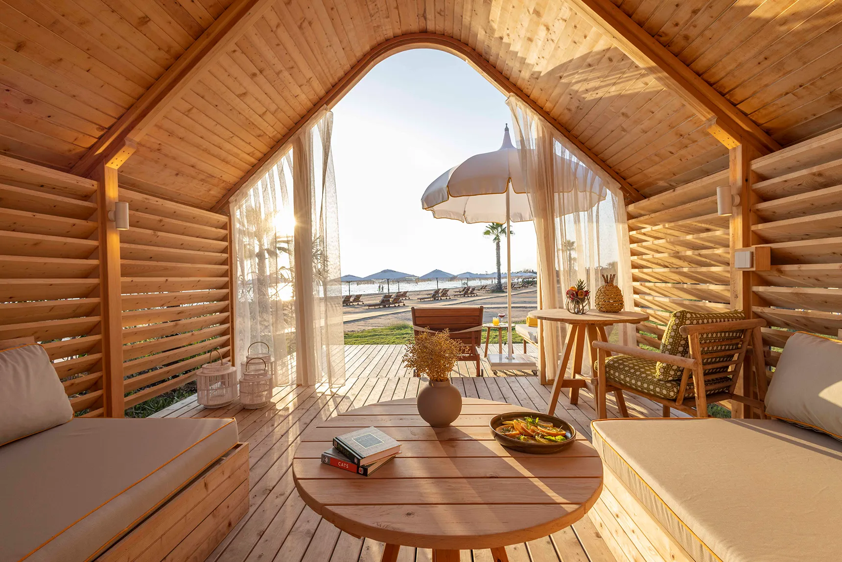 Europe, Turkey, Bijal, beach cabana interior