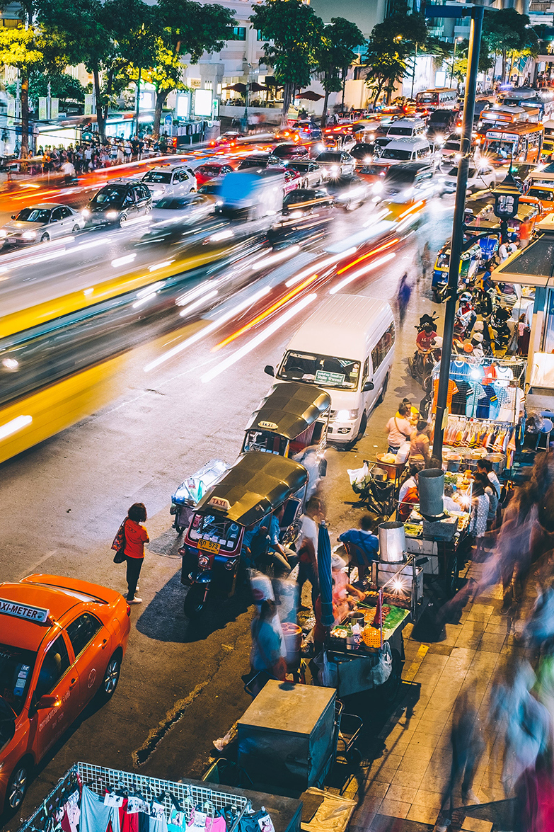 Long exposure of busy street in Bangkok