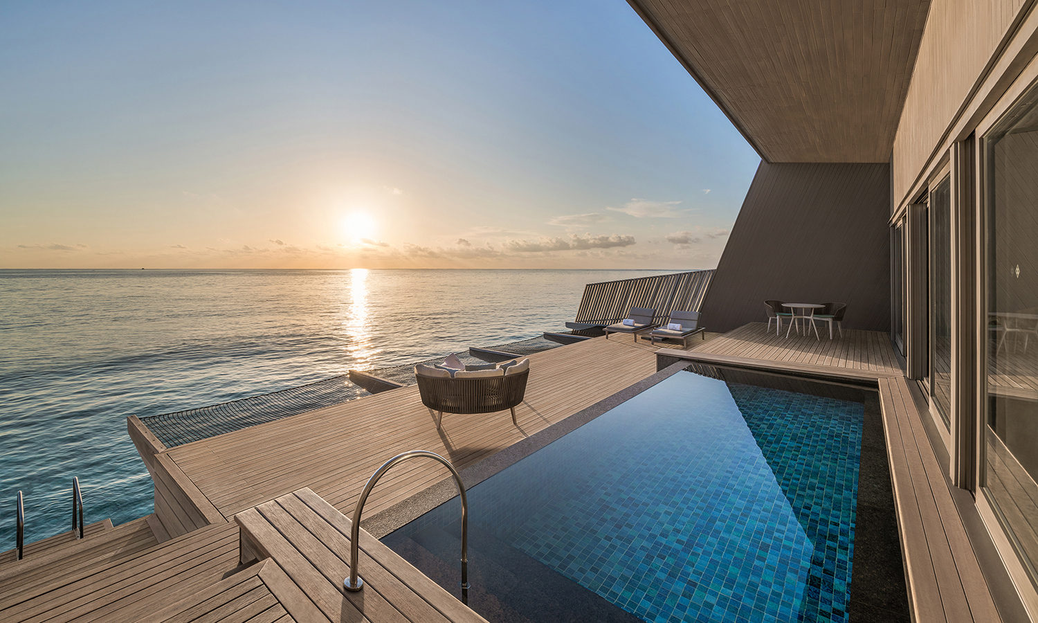 Indian Ocean, Maldives, St Regis Vommuli Resort, Sunset Overwater Villa