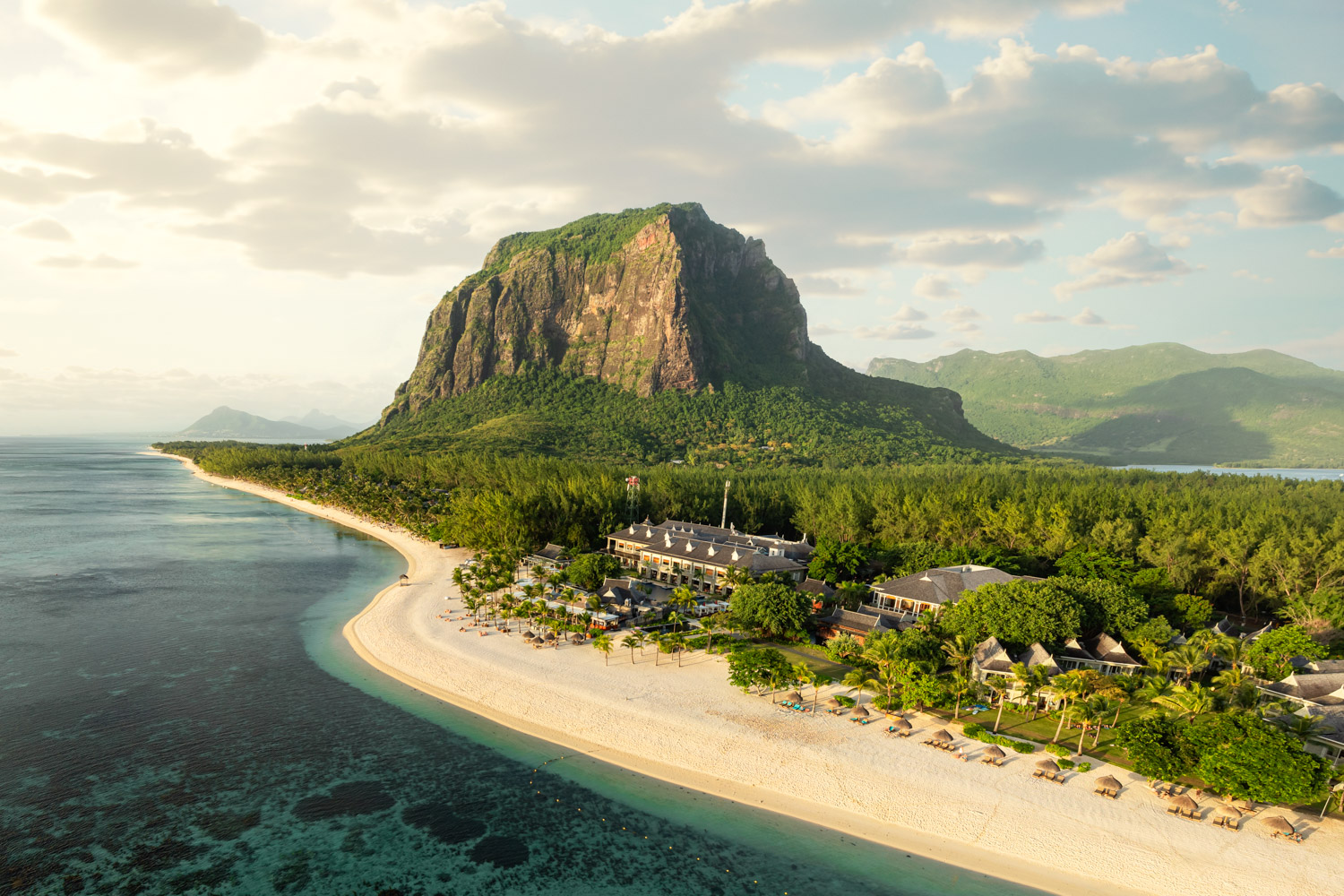 Indian Ocean, Mauritius, The St. Regis Le Morne, aerial overview of resort and beach