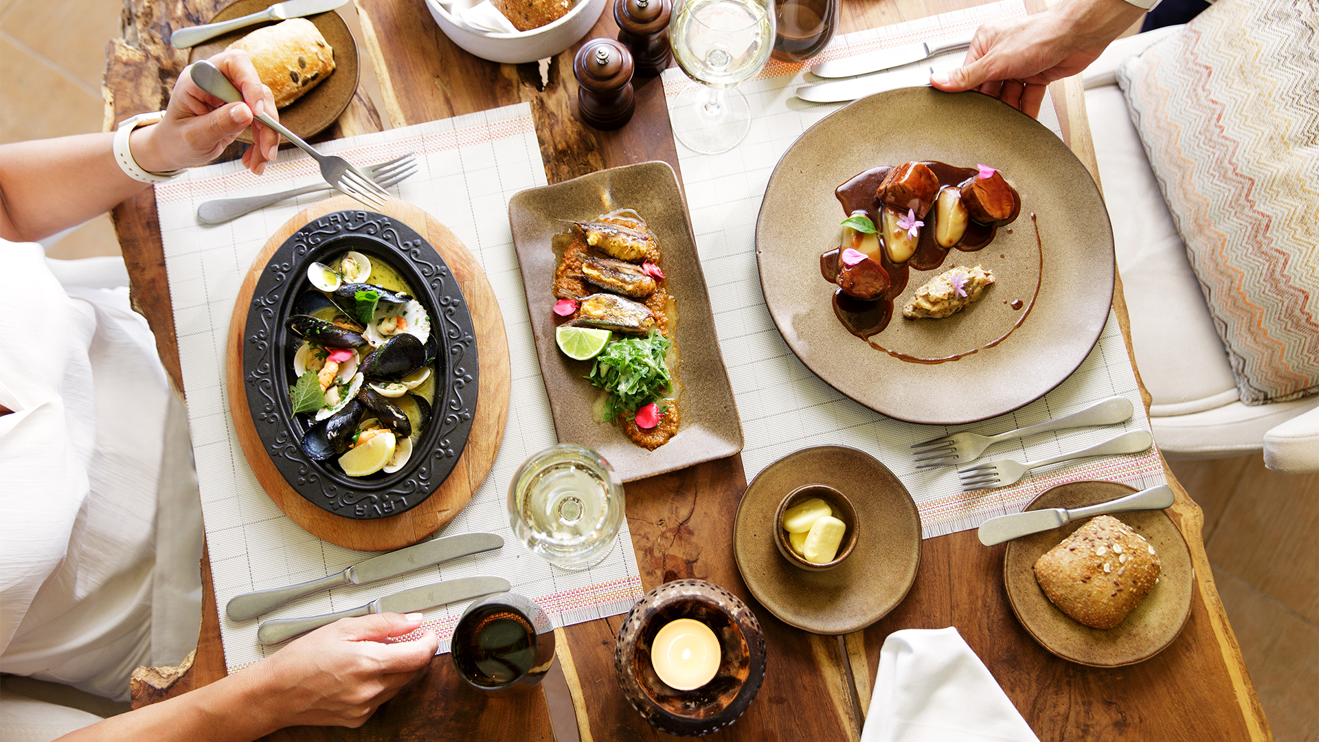 View down of food on a table at Kerkyra Restaurant
