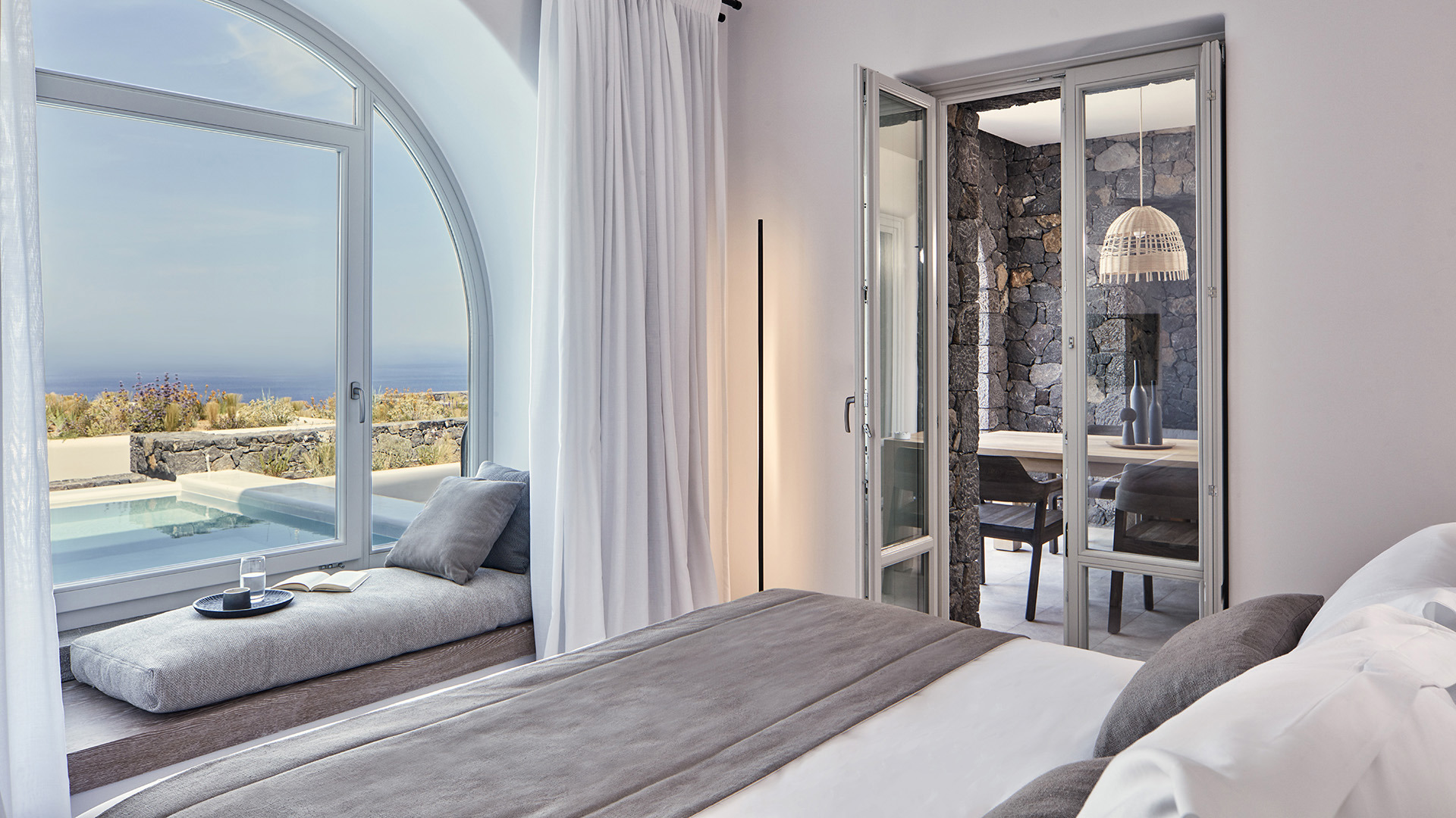 Europe, Greece, Santorini, Canaves Oia Epitome,  Bedroom