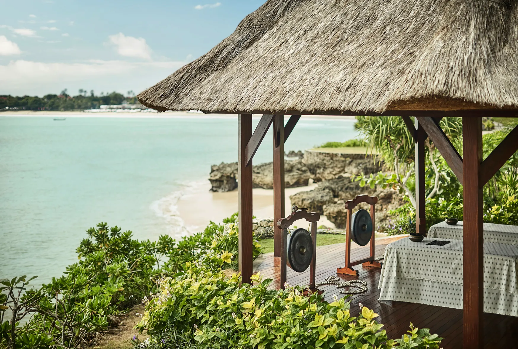 Spa treatment pavillion for two with beach view at Four Seasons Resorts Bali at Jimbaran Bay, Indonesia