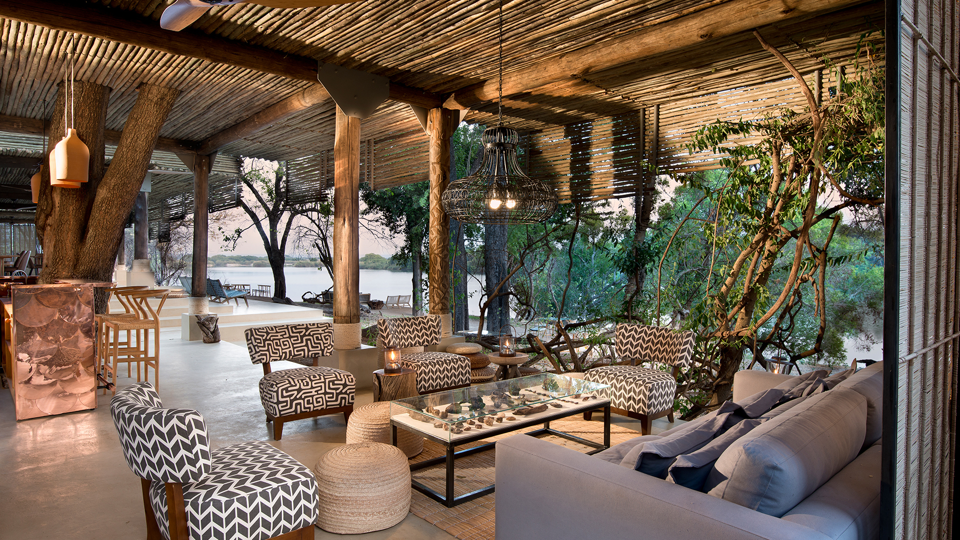  Africa, Zimbabwe, Matetsi River Lodge, Private Game Reserve, River Lodge Lounge Area