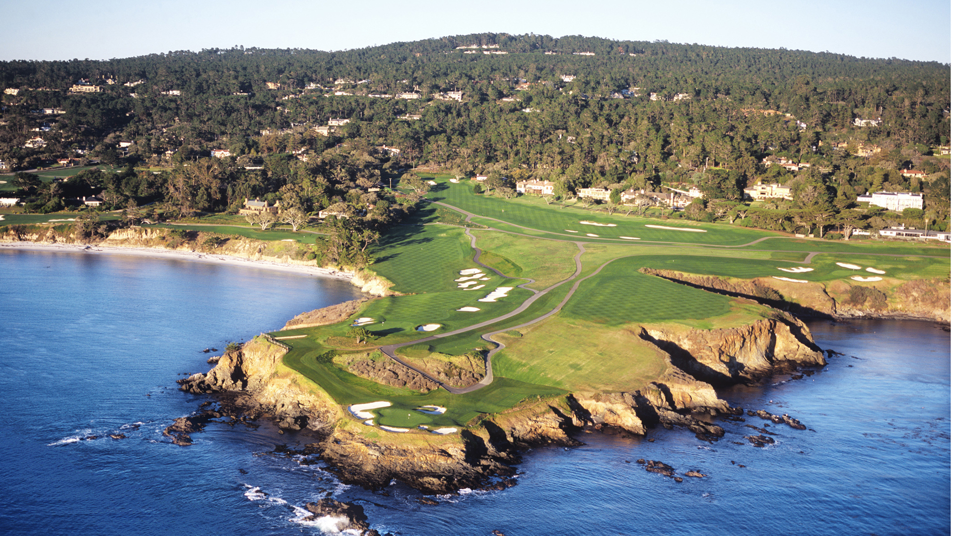  USA, Luxury California Holidays, The Lodge at Pebble Beach™, Pebble Beach Golf Links aerial view