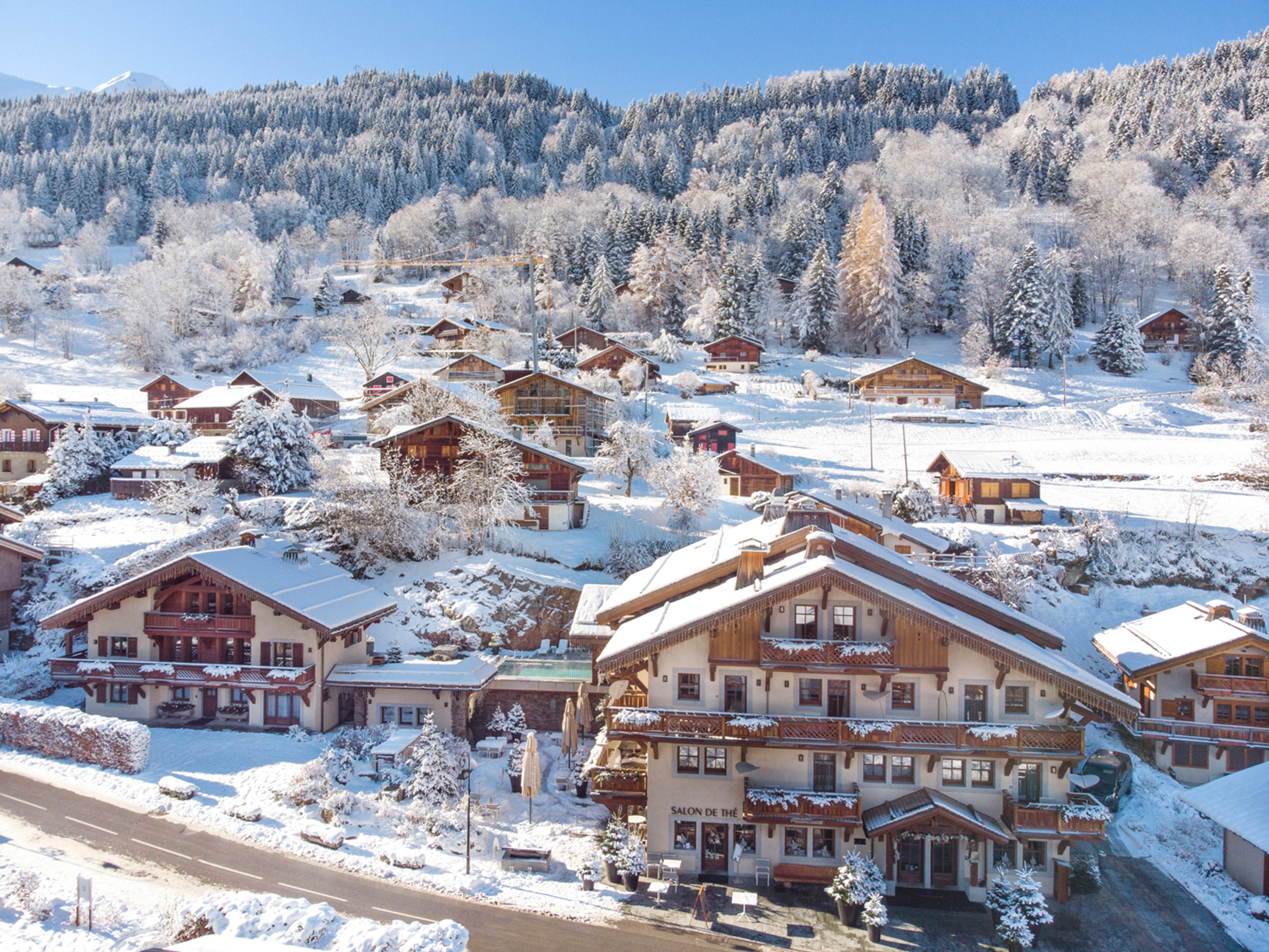 Ski & Snow, France, Megeve, Armancette, exterior aerial view