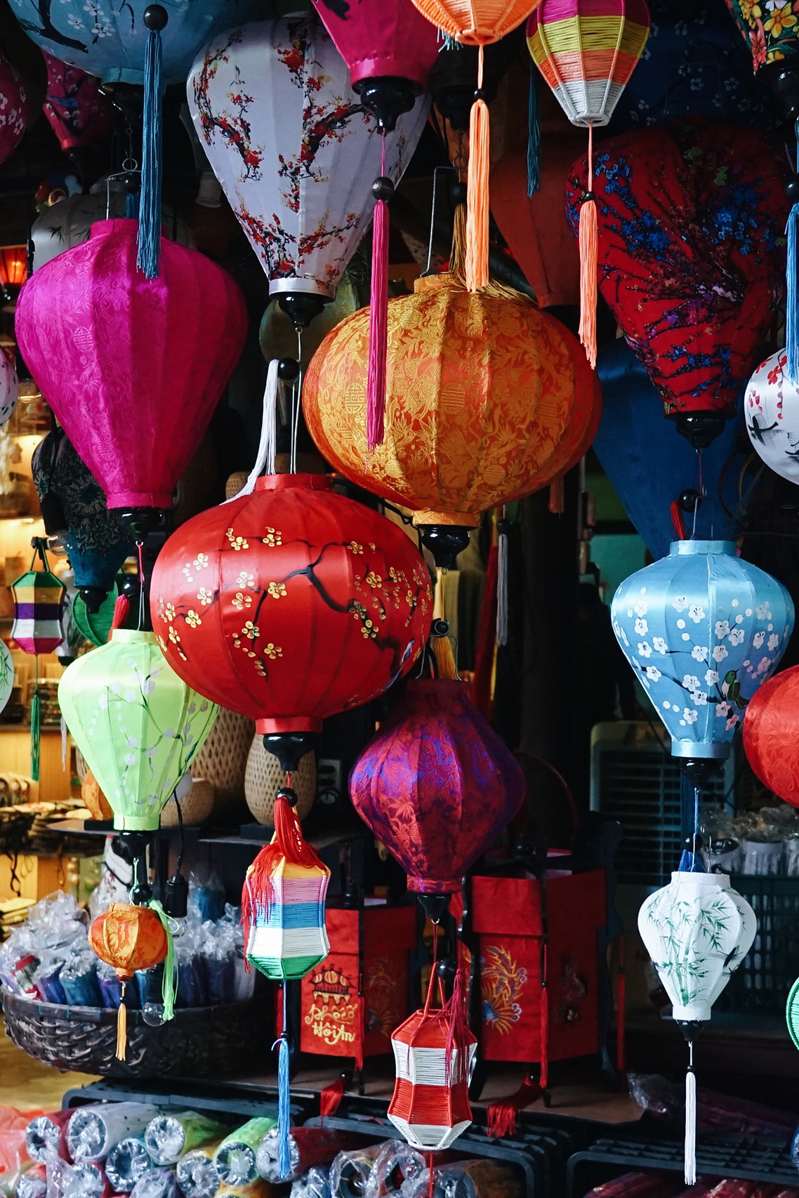 Lanterns hanging from a shop in Vietnam