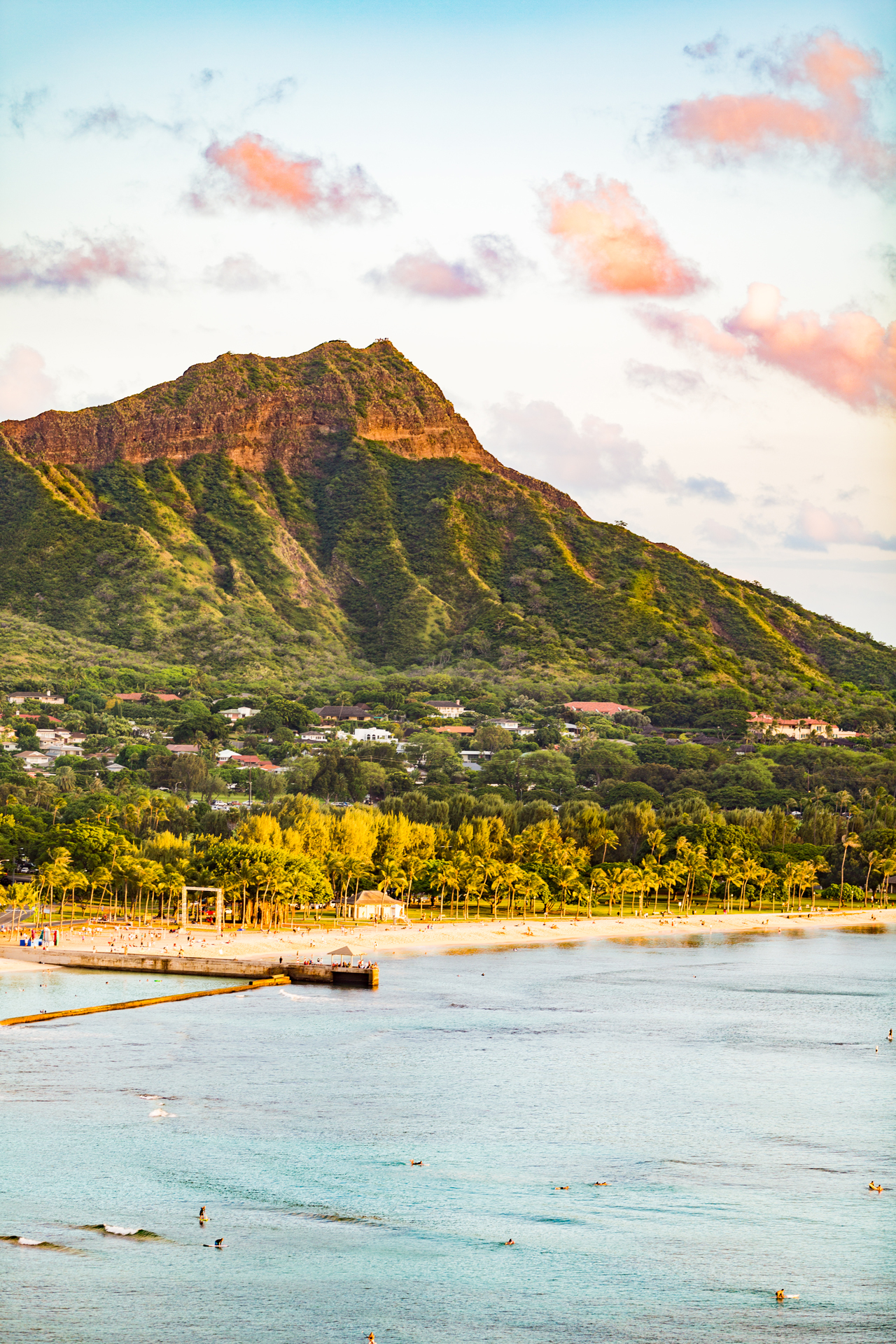 Waikiki beach with Diamond Head mountain in background