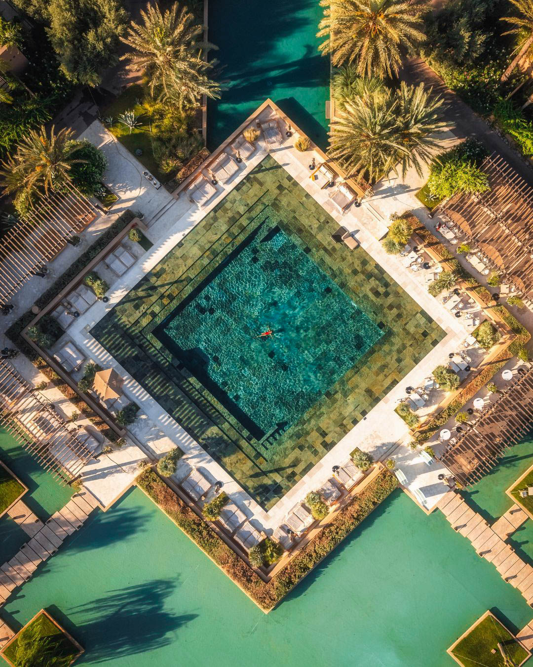 Africa, Morocco, Mandarin Oriental Marrakech, pool from above
