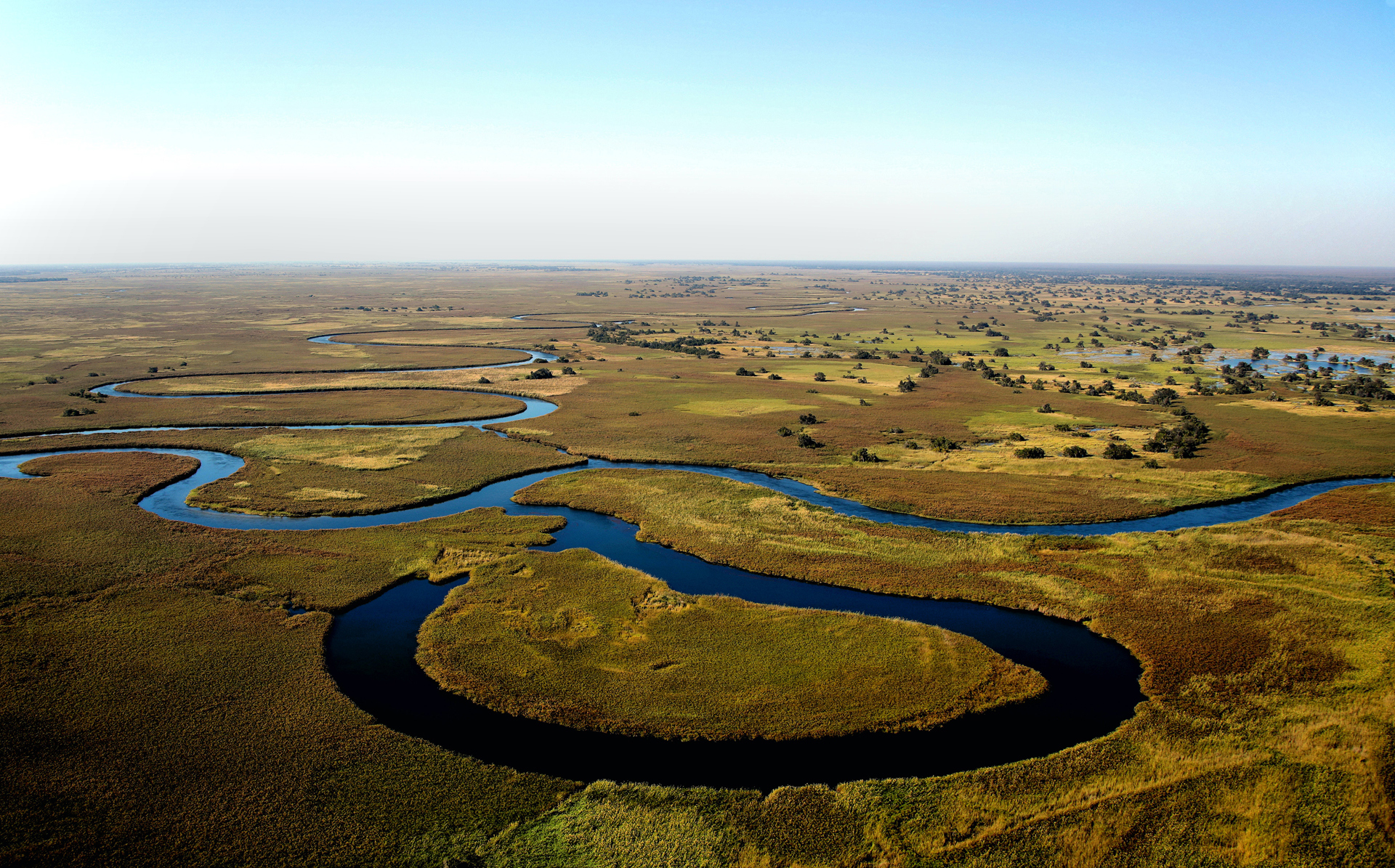 An aerial view of a winding river