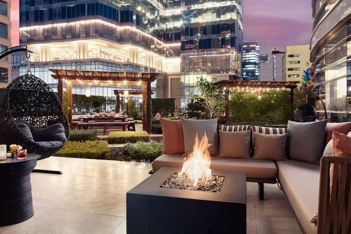 St Regis Mexico City firepit and terrace seating at night