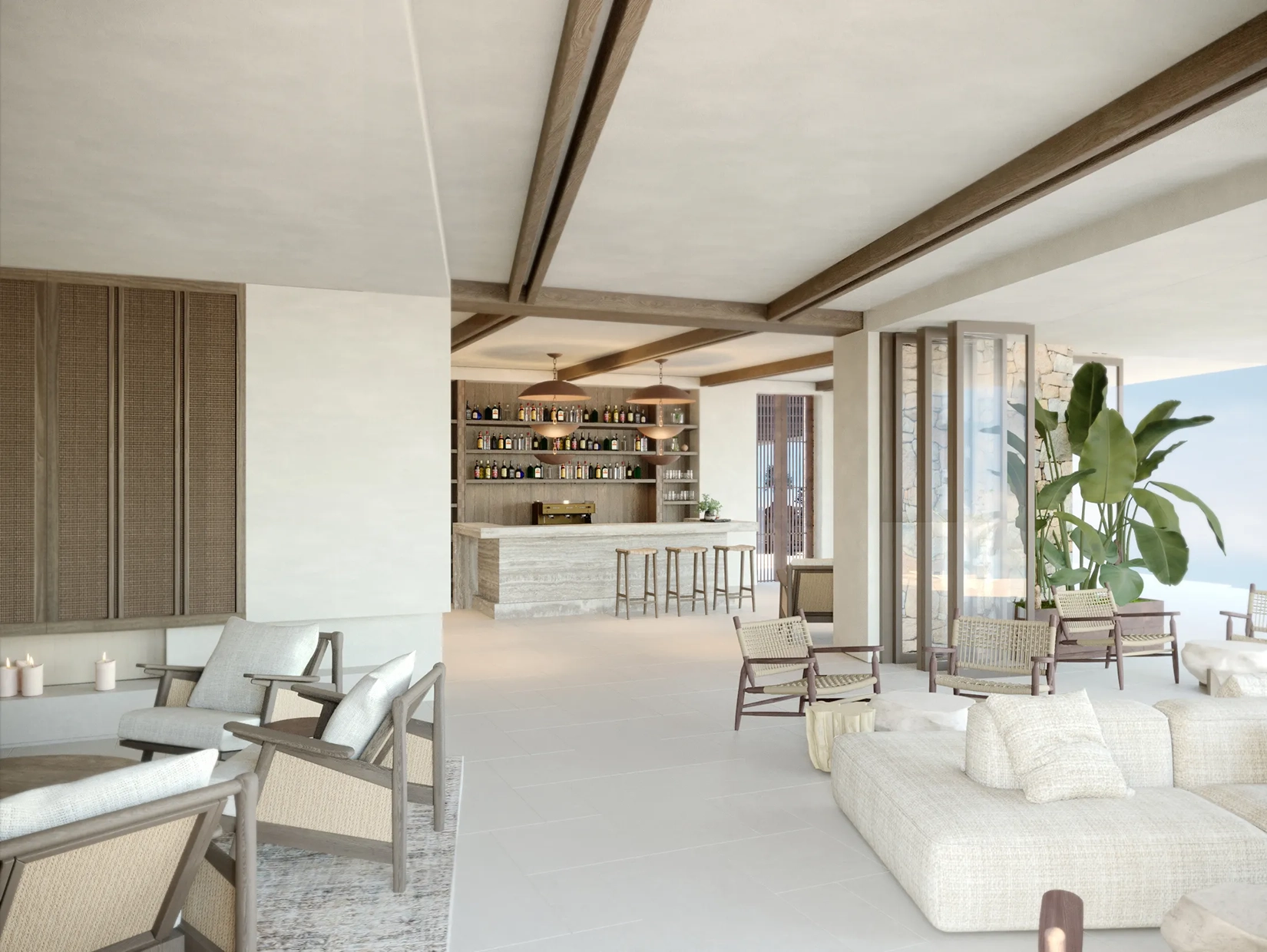 A large lounge and bar area 