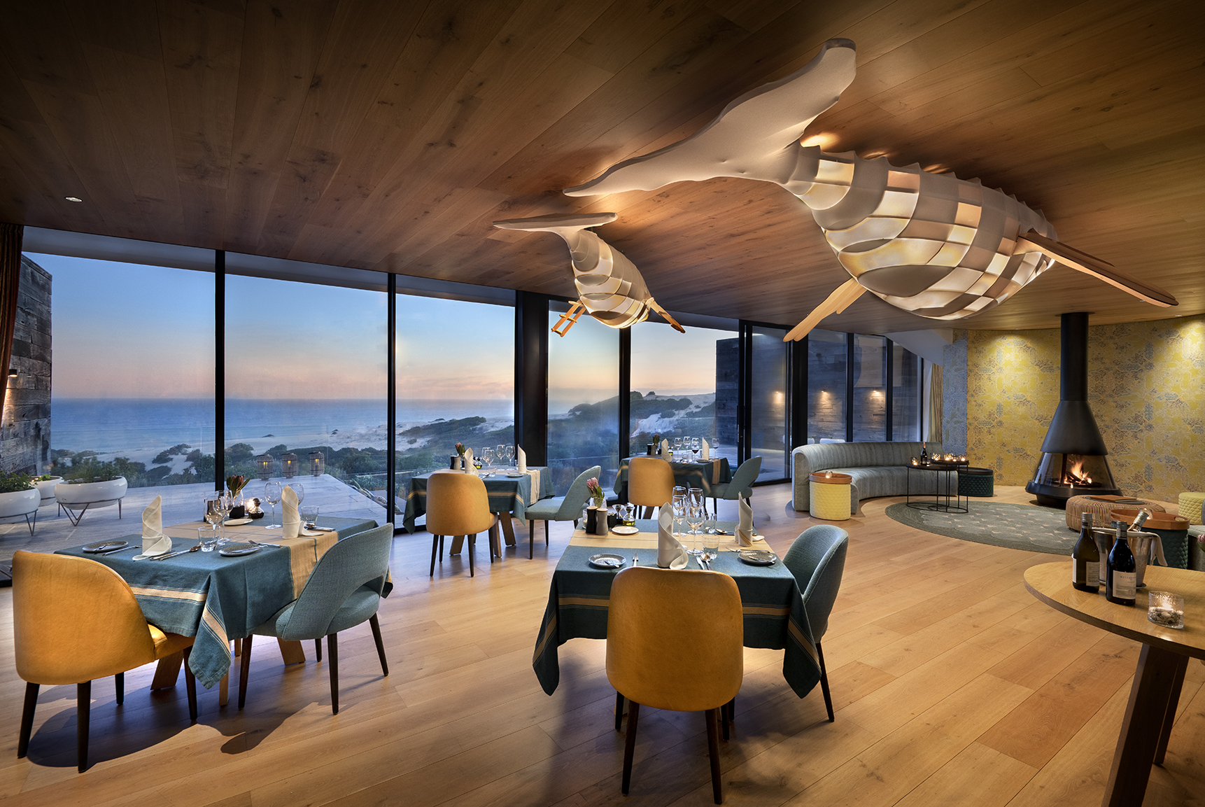 Africa, South Africa, Morukuru Family De Hoop Nature Reserve, Beach Lodge dining room