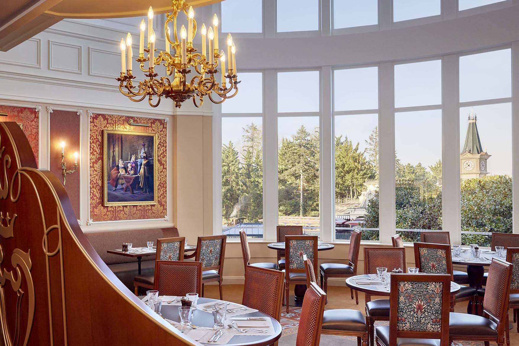 Europe, France, Paris, Disneyland® Hotel, Royal Banquet tables by the windows