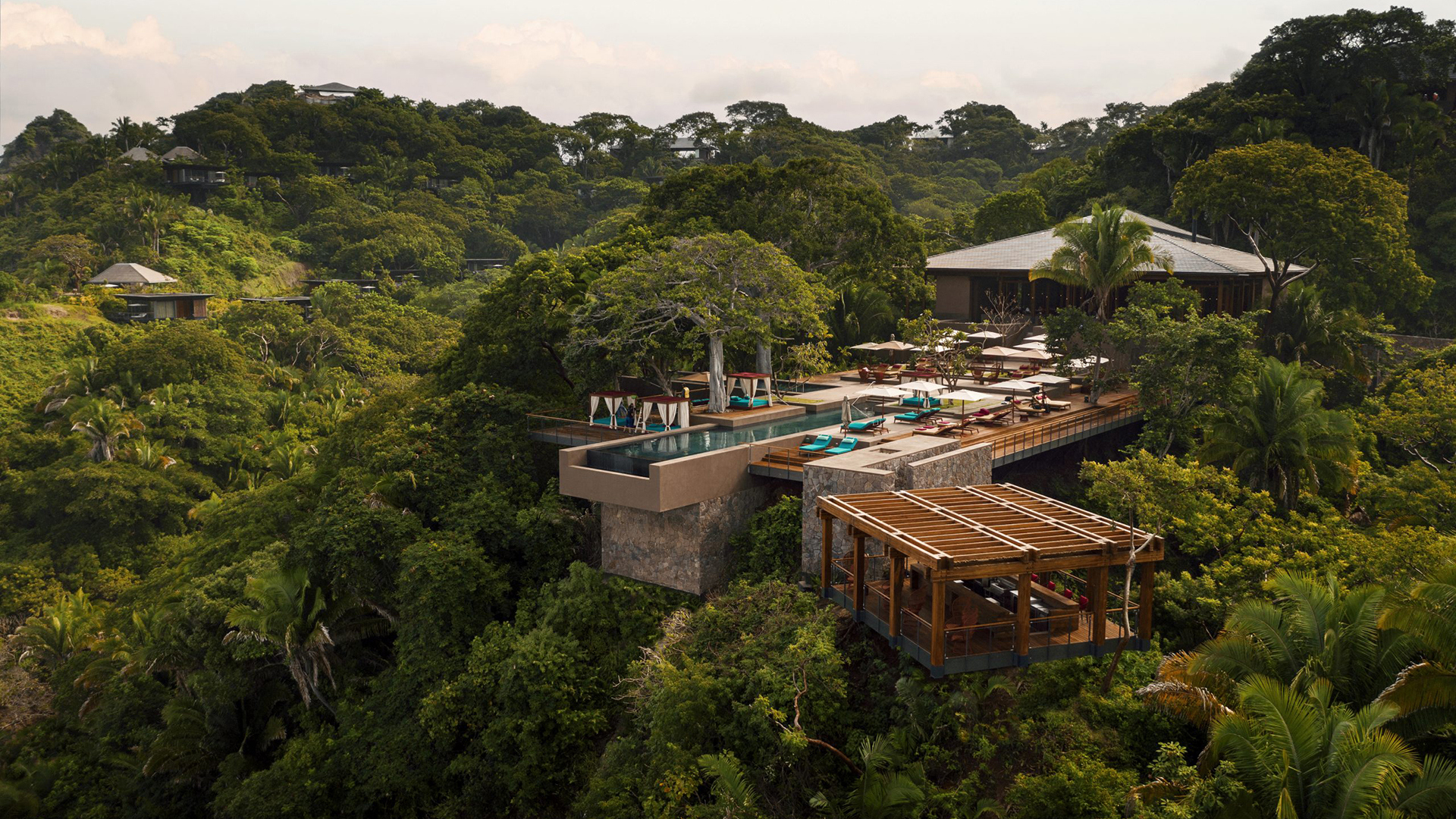 Caribbean, Mexico, One&only Mandarina, Drone view of restaurant pool