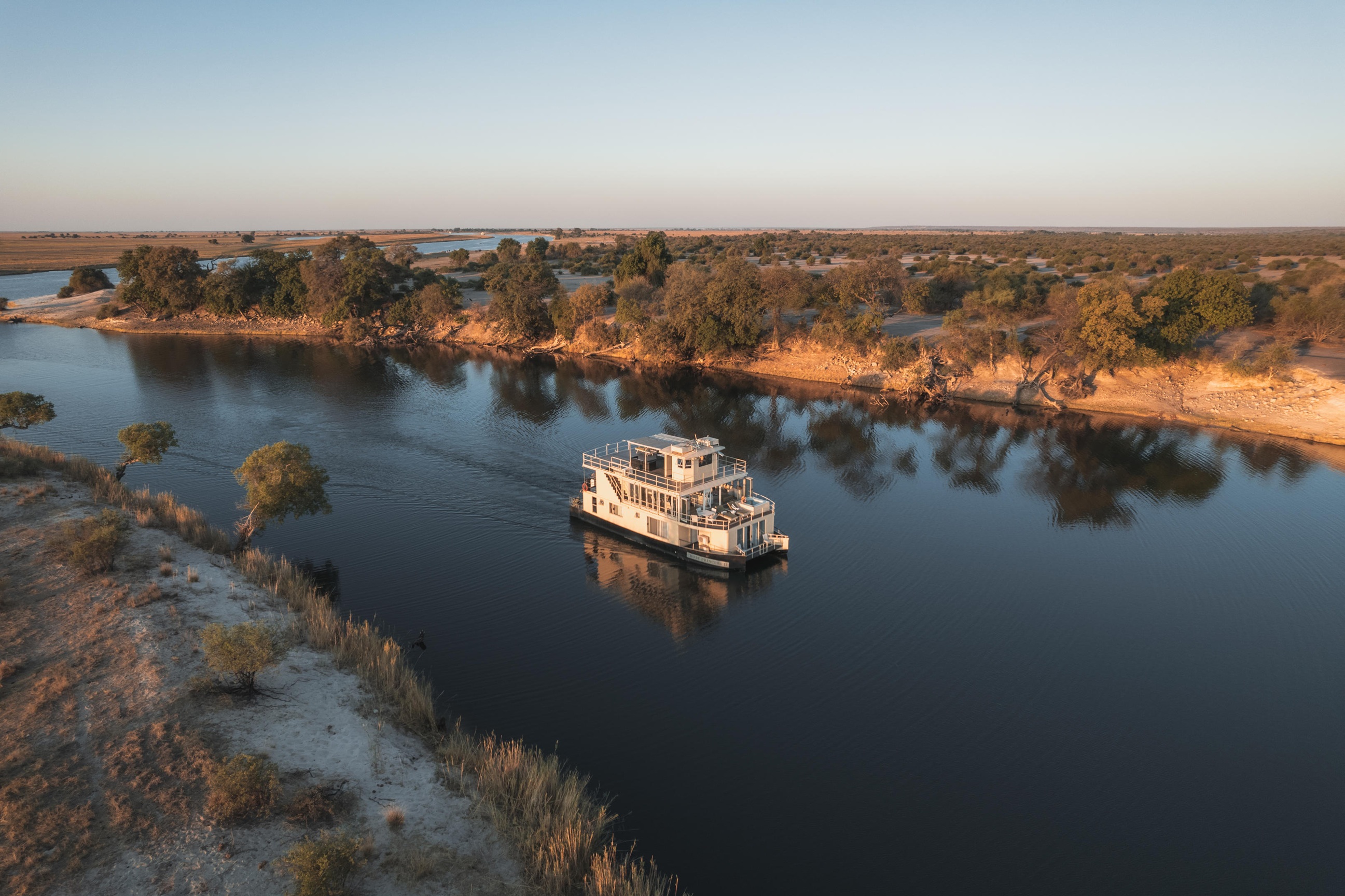 Chobe Princess houseboat cruising the Chobe River in Botswana