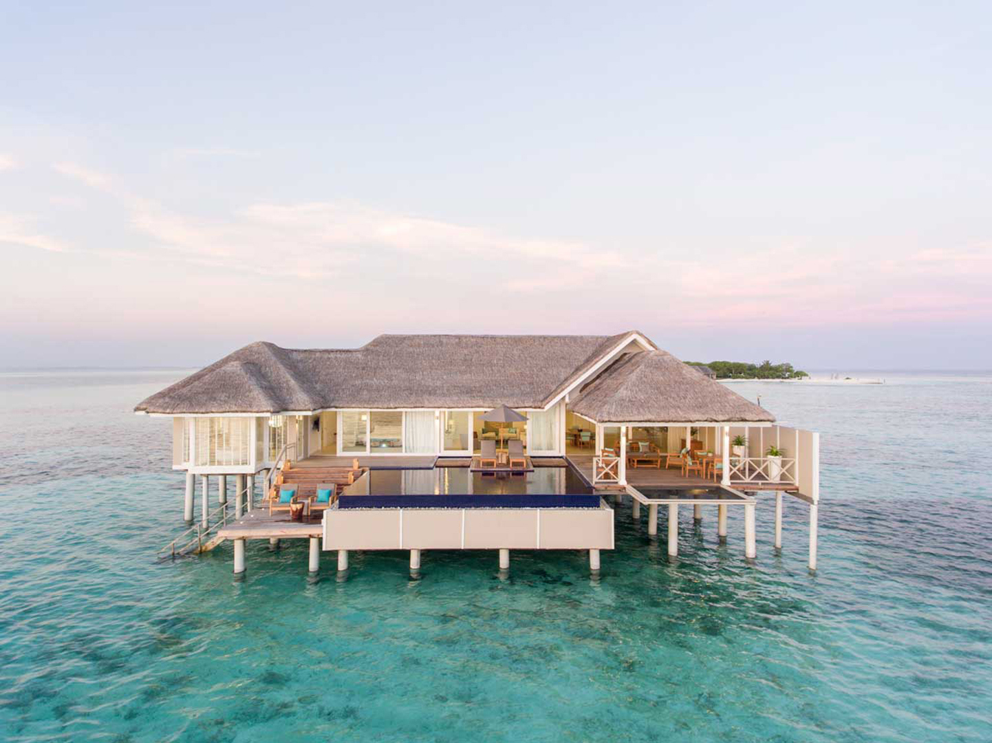 Indian Ocean, Maldives, LUX* South Ari Atoll Resort & Villas, Exterior of villa on the water