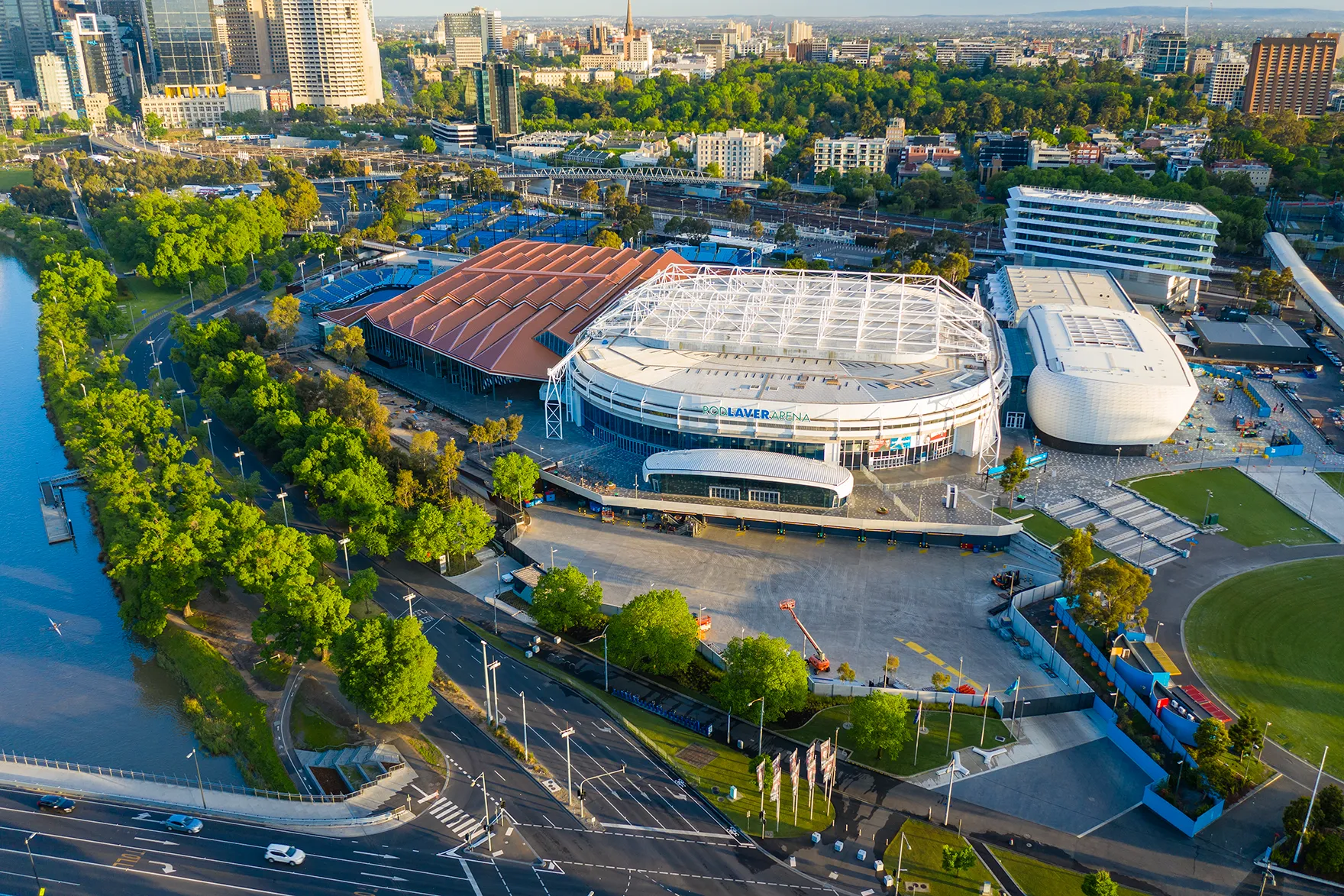 Aerial image of Melbourne Park tennis venue, Australia