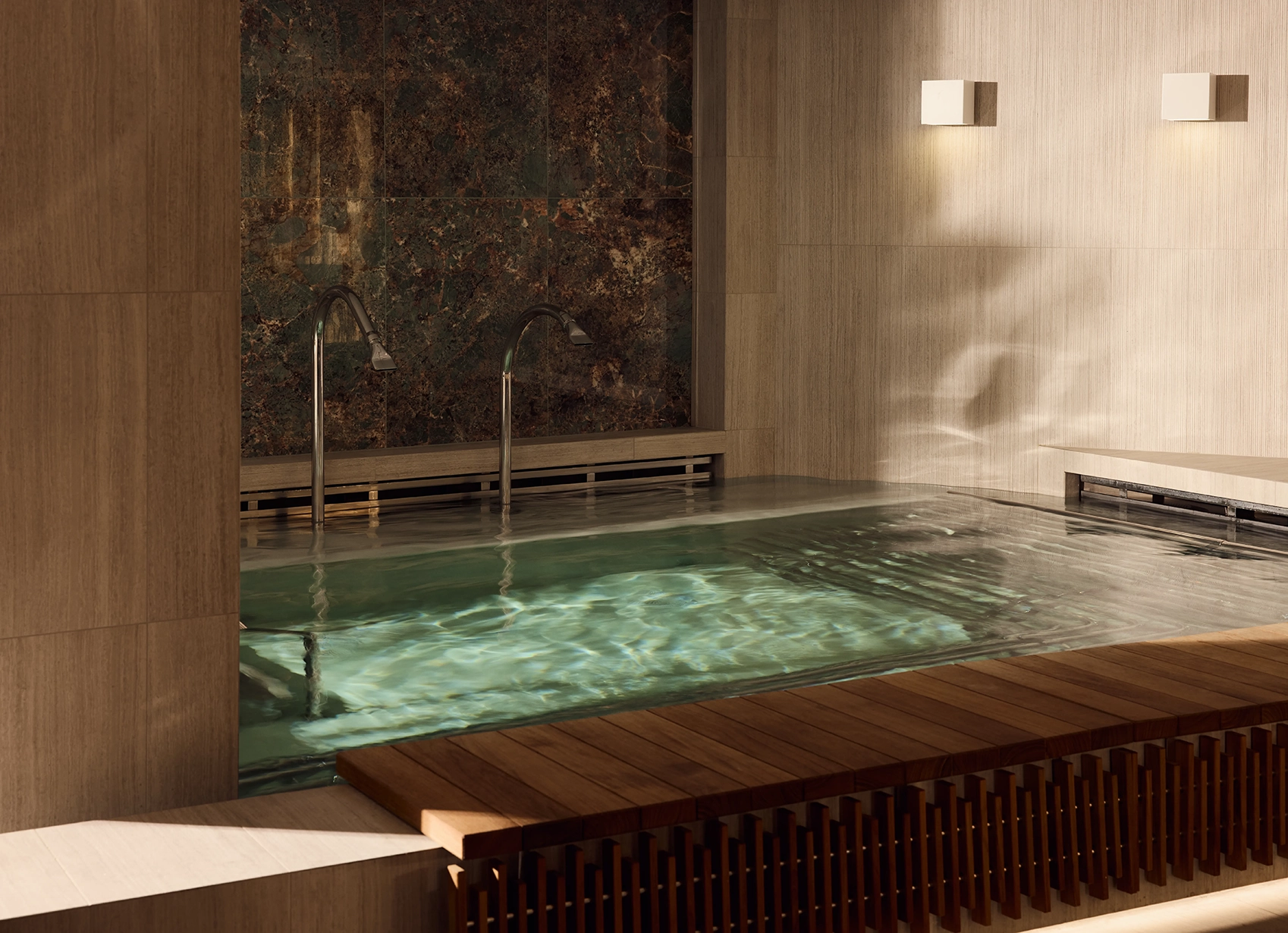 An indoor pool in the ocean wellness spa on the Explora I cruise ship