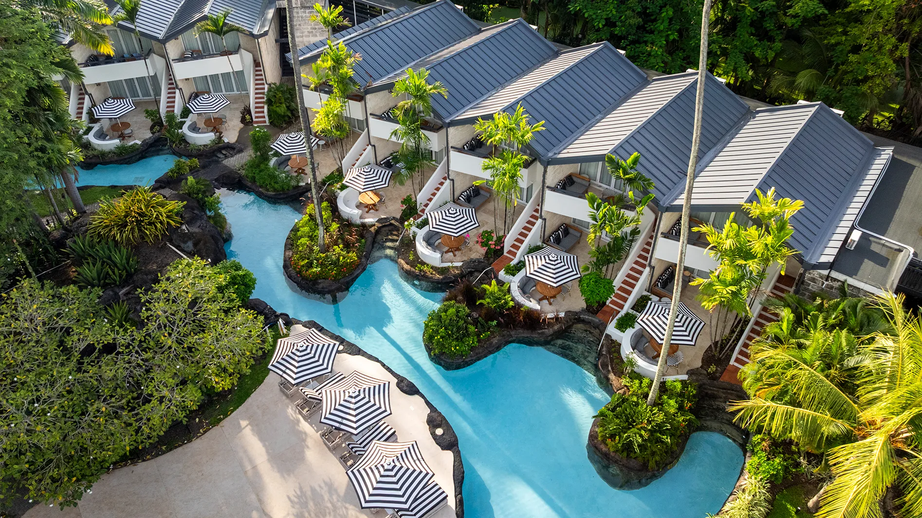 Caribbean, Barbados, Colony Club, aerial view of pool and private verandas
