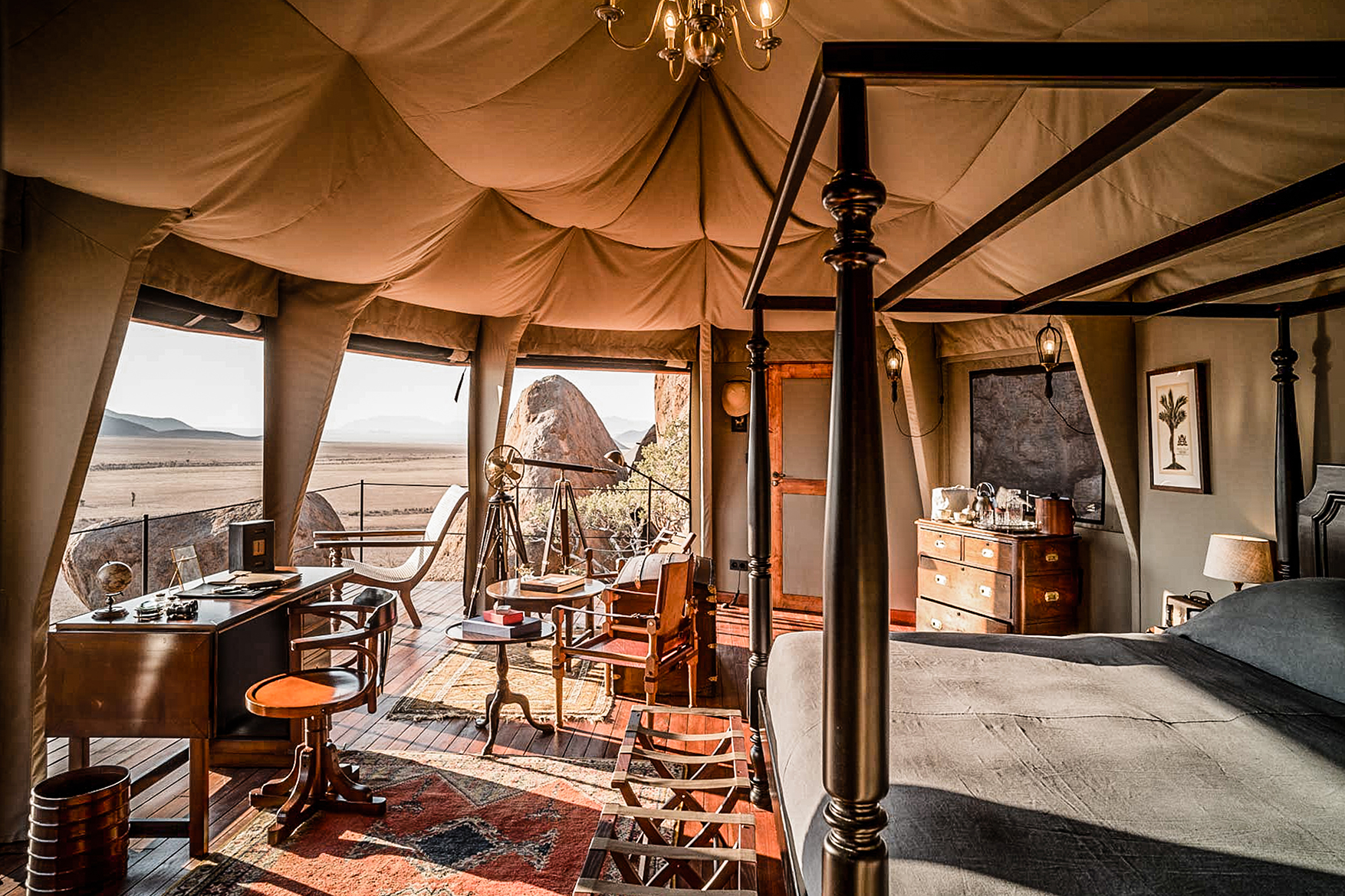 Africa, Namibia, Zannier Sonop, Bedroom of tented suite