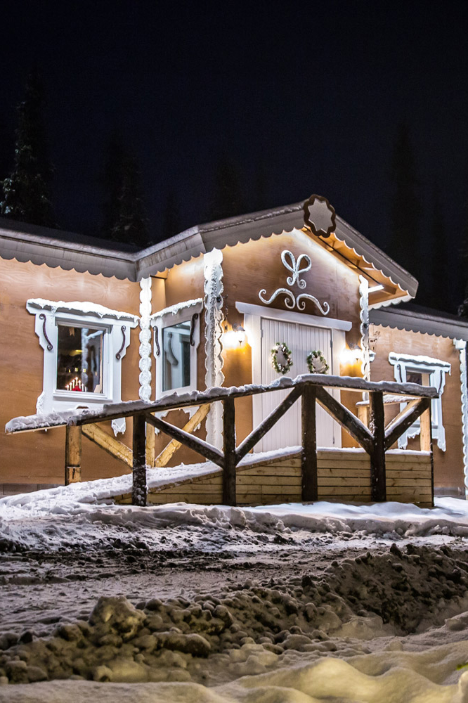 A house designed in the style of a gingerbread house
