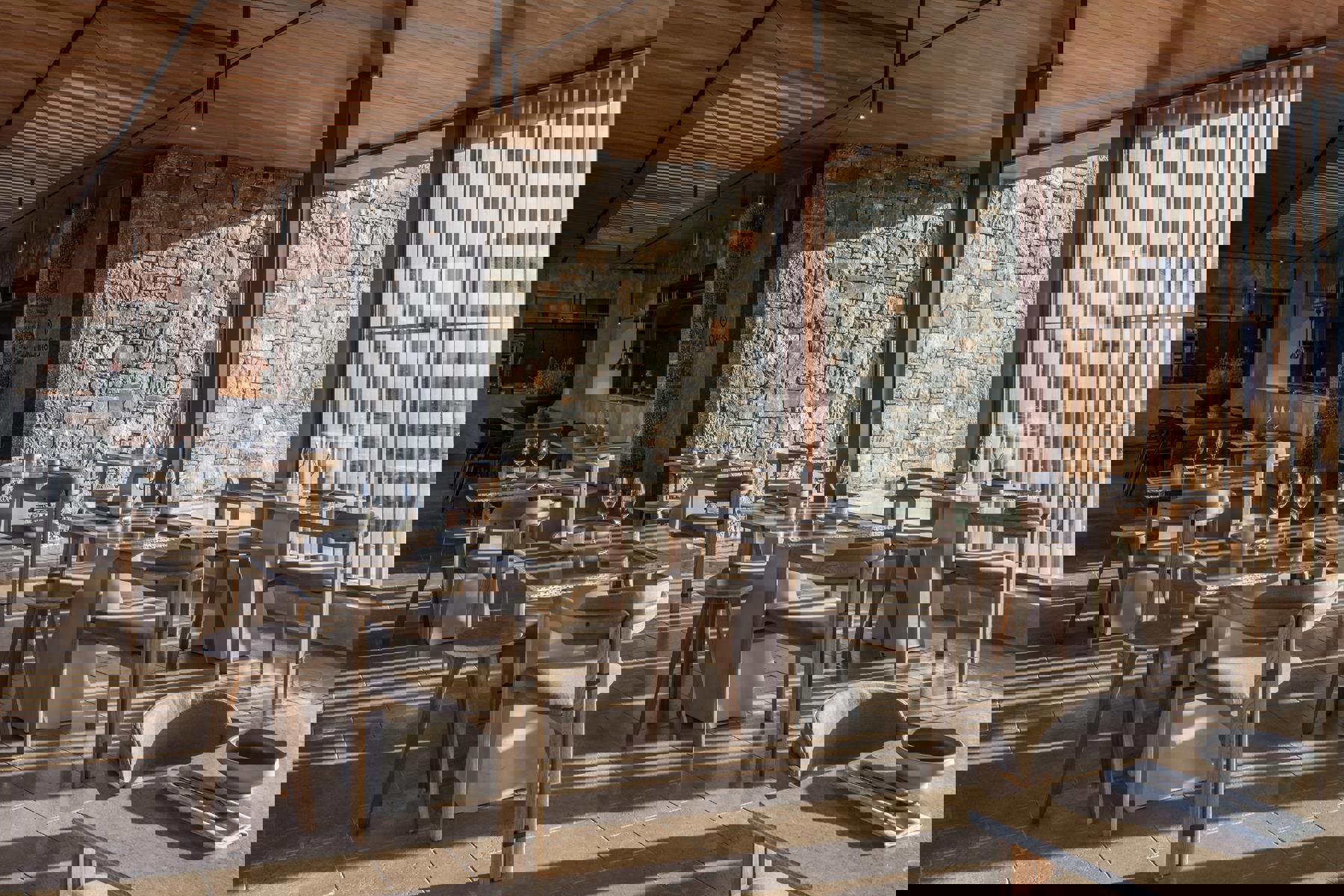 Tables set for dinner at Cremnos restaurant