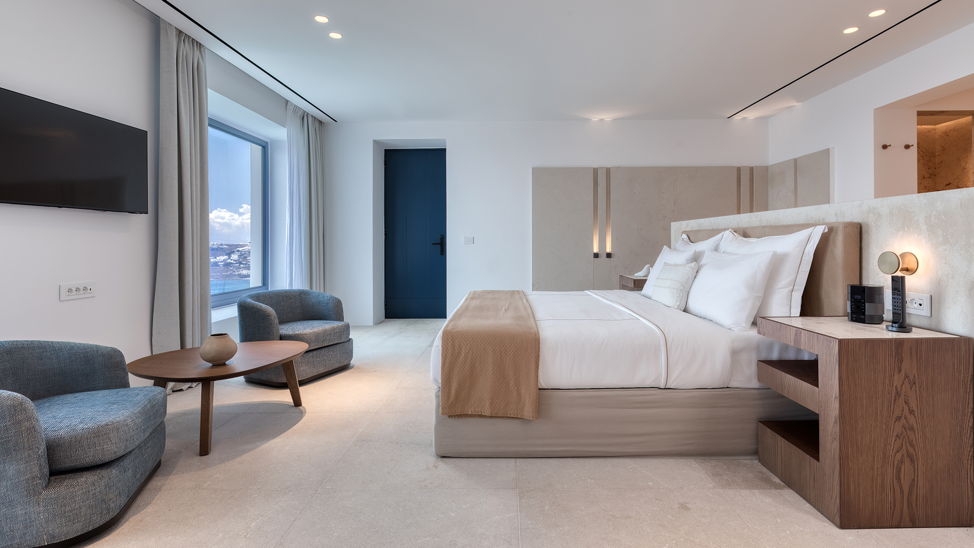 Europe, Greece, Mykonos, Cali Mykonos, room with large window