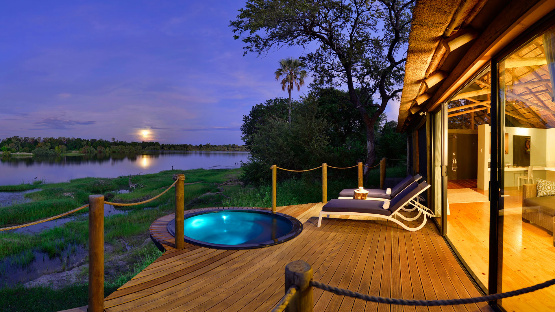  Africa, Zimbabwe, Victoria Falls River Lodge, Deck area 