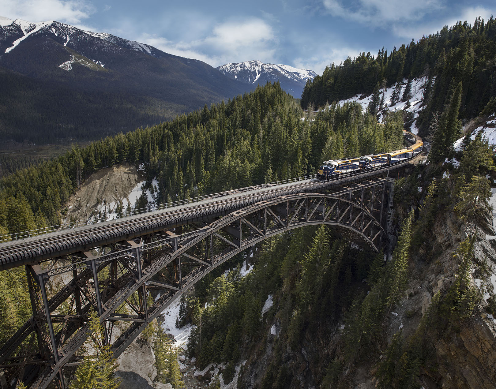 A train travelling across Stoney Creek Bridge, British Columbia