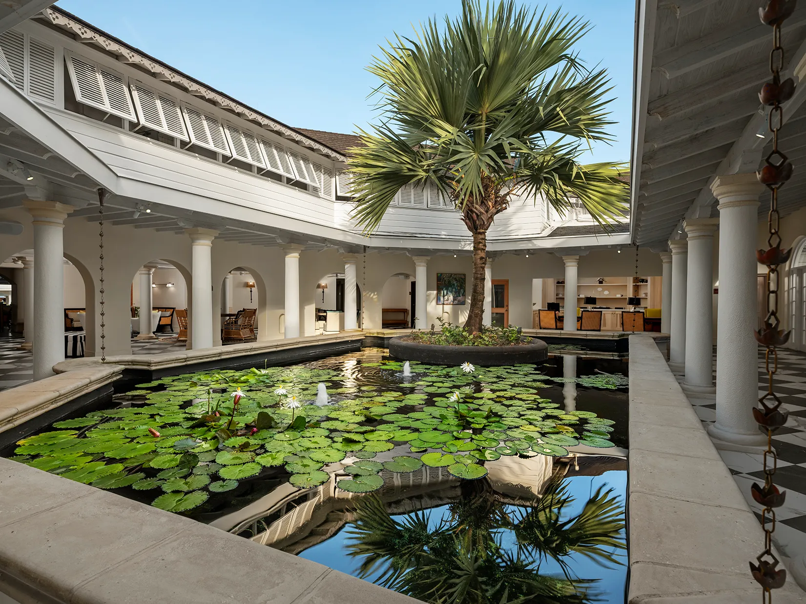 Caribbean, Barbados, Colony Club, pond in main building