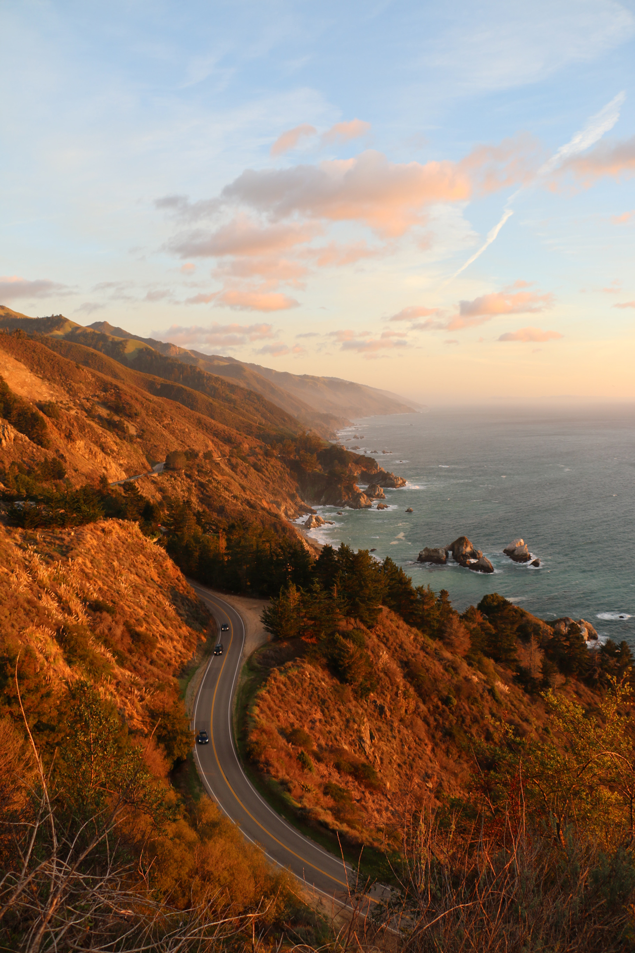 A road running through the Big Sur mountainous section of the central coast of the US