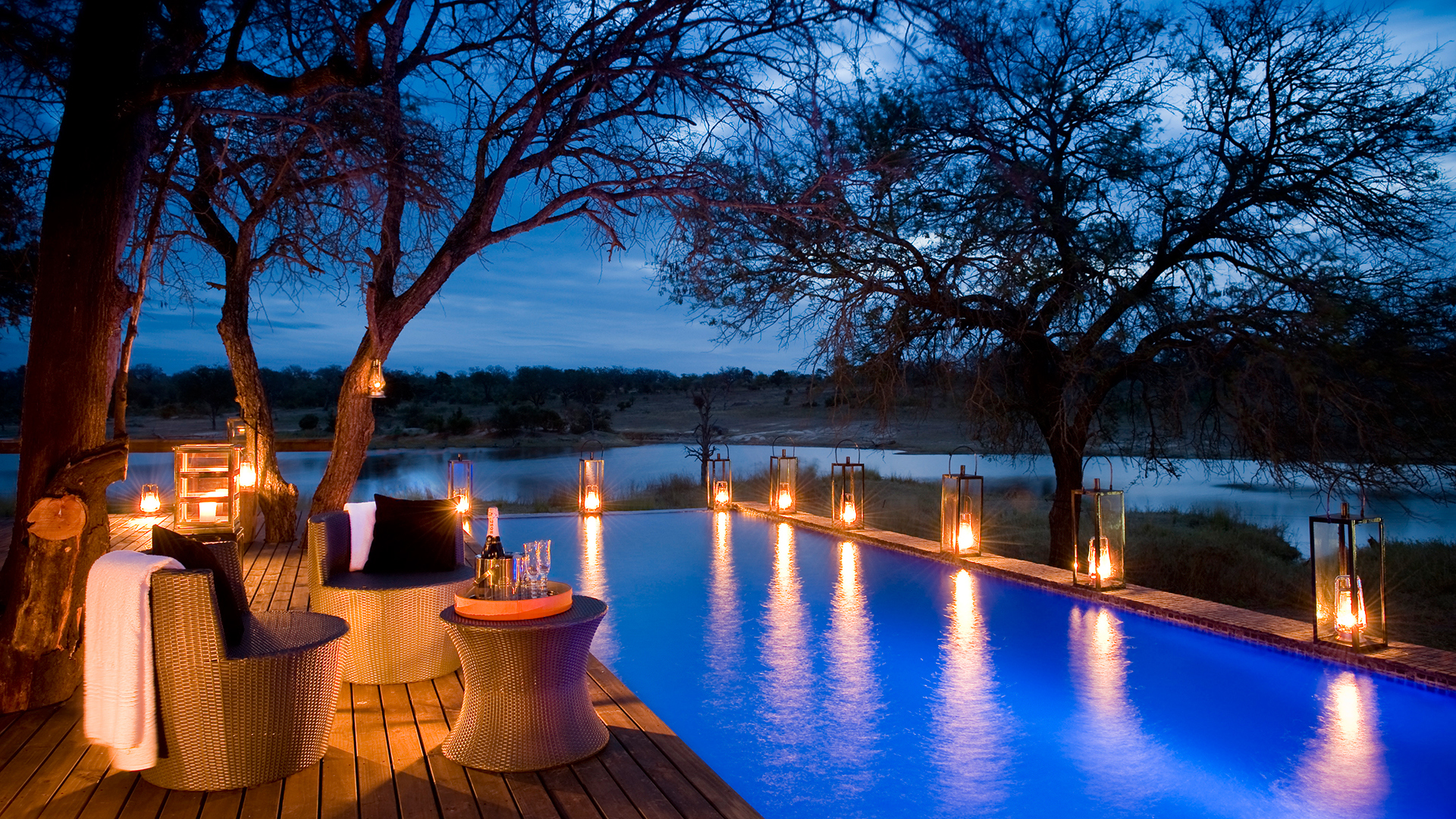  Africa, South africa, Chitwa Chitwa, Pool at night 