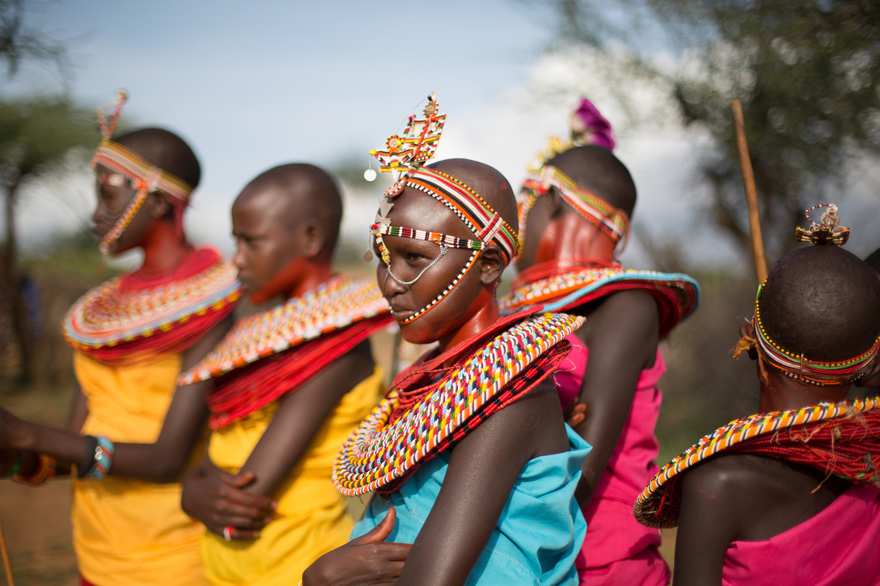 Africa, Kenya, girls from the Samburu tribe in traditional dress