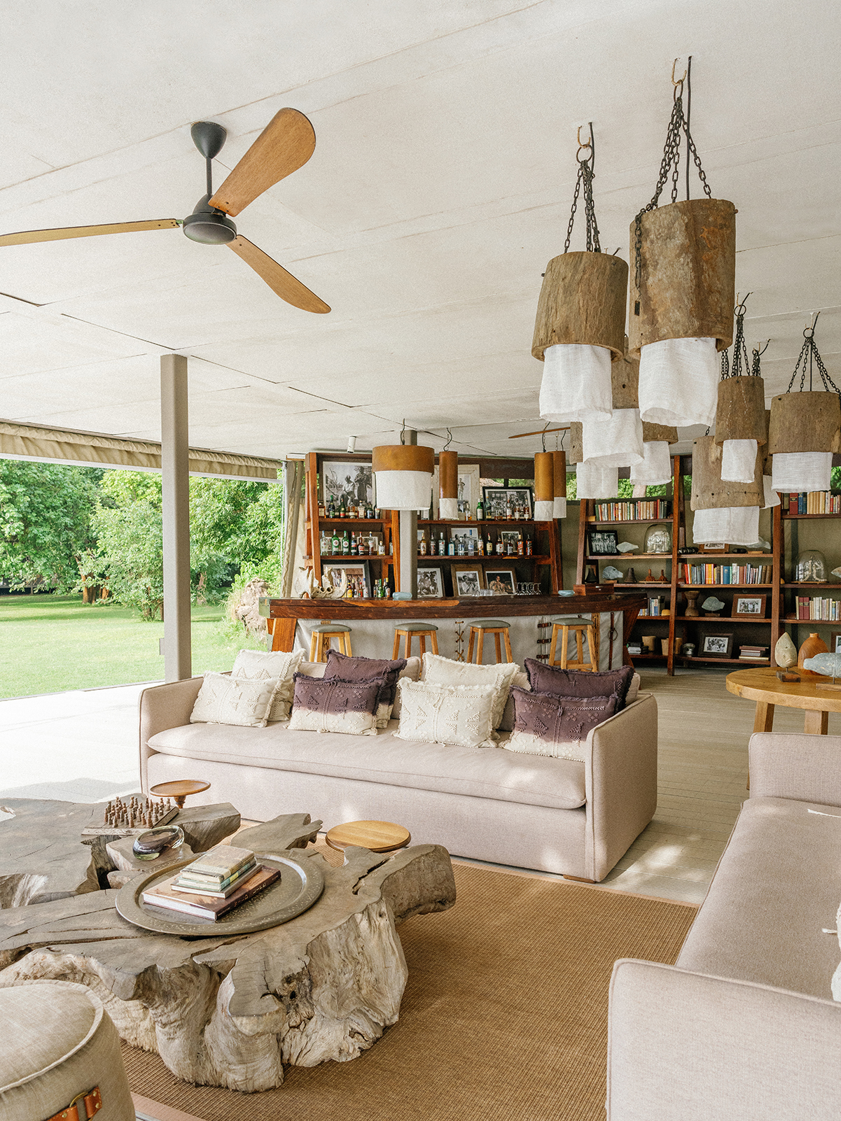 Africa, Zambia, Time + Tide Chinzombo, main area sofa and coffee table 