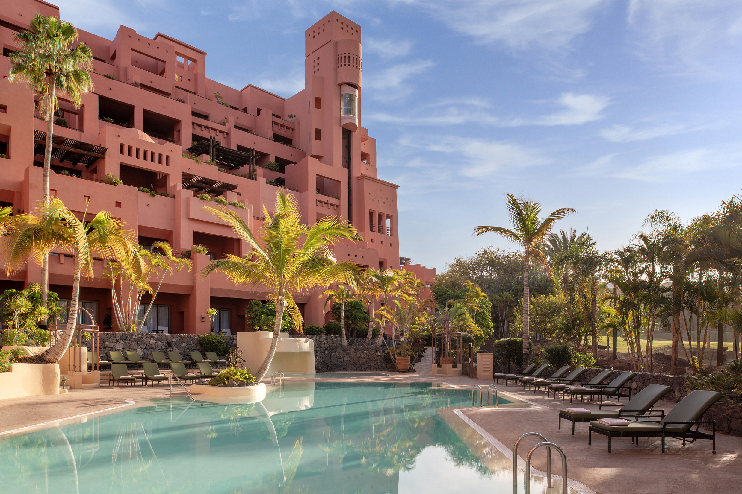 Europe, Spain, Tenerife, The Ritz-Carlton Tenerife, Abama, Pool with loungers