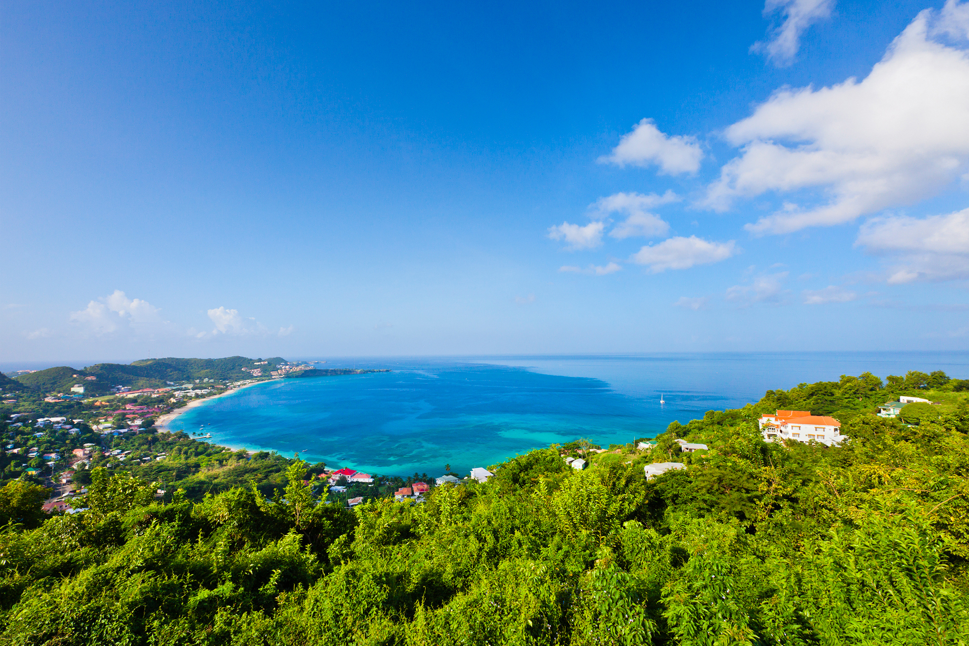 A wide view of Grand Anse Bay in Grenada