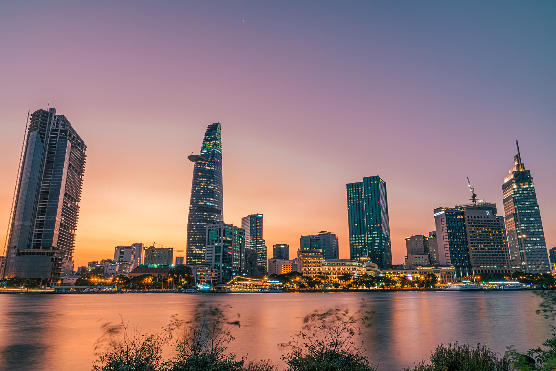 City skyline during night time seen from across a river