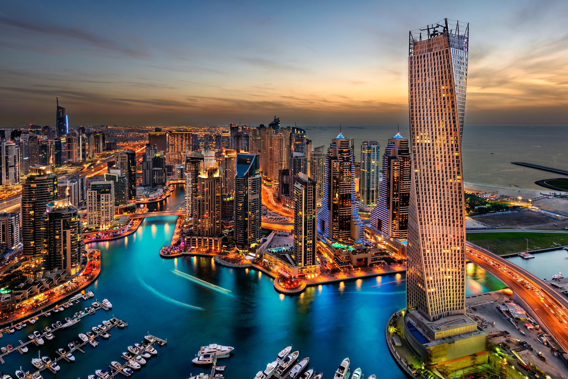 Dubai skyline during sunset