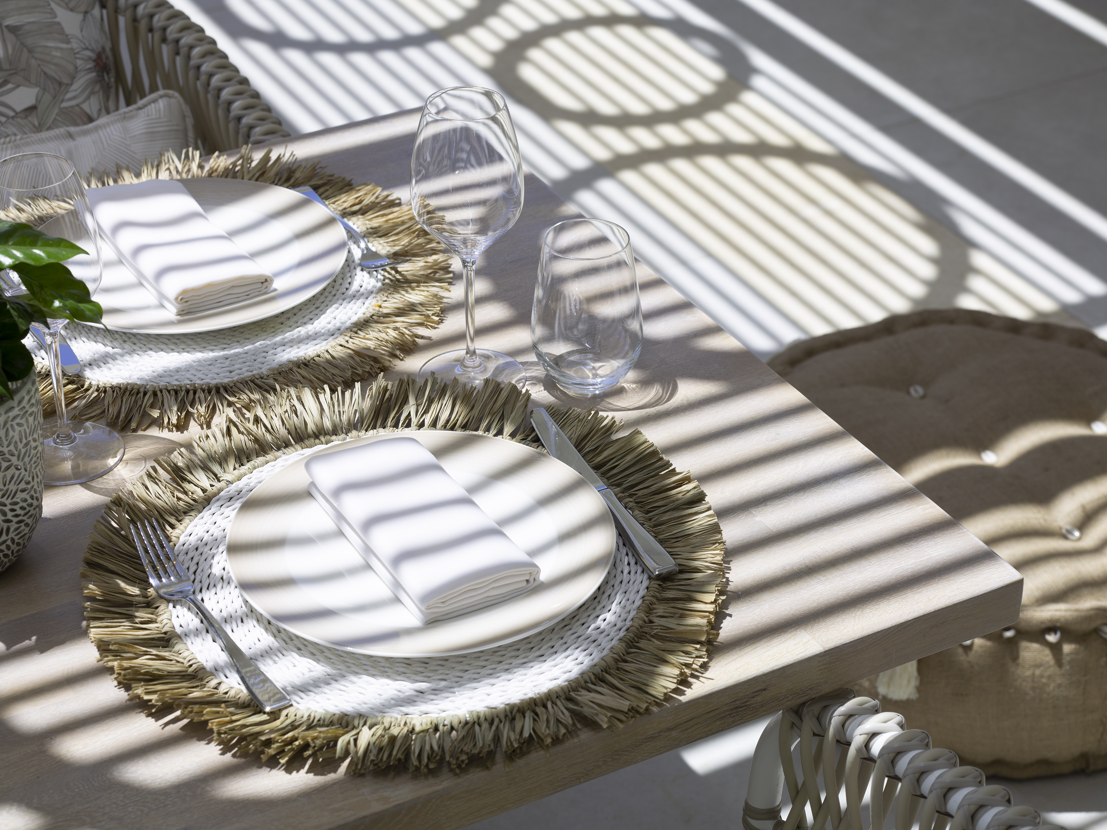 Dining plates set before food