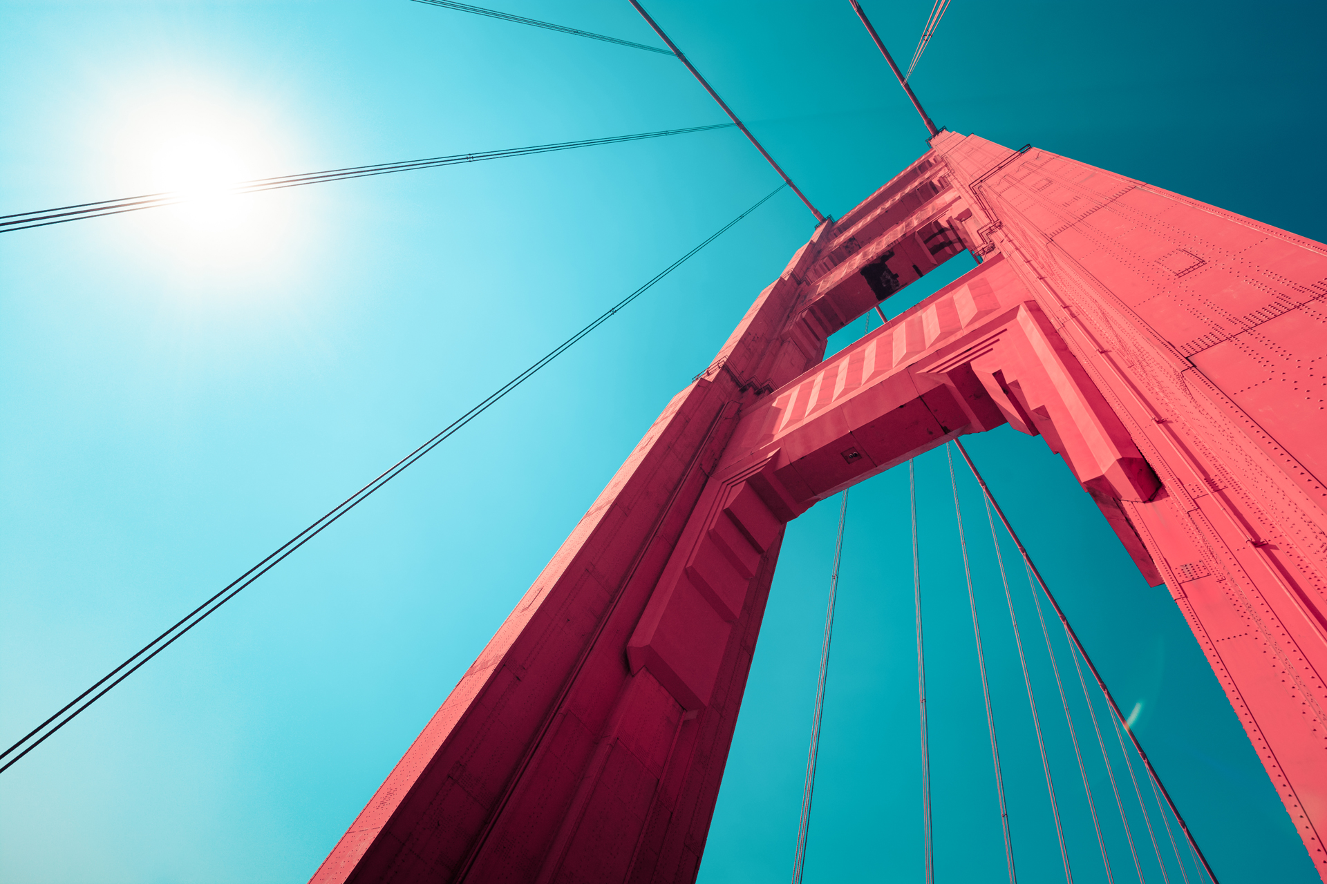 Looking up at one of the towers on the Golden Gate Bridge