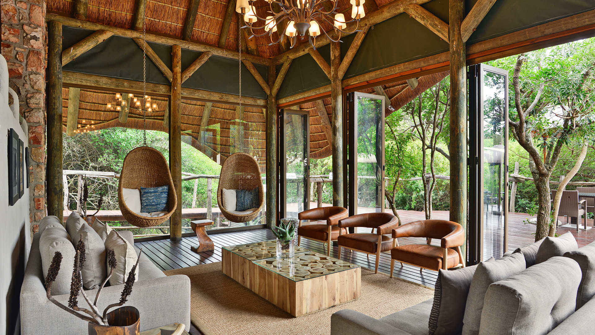  Africa, South Africa, Bayethe Tented Lodge at Shamwari Private Game Reserve, Lounge area